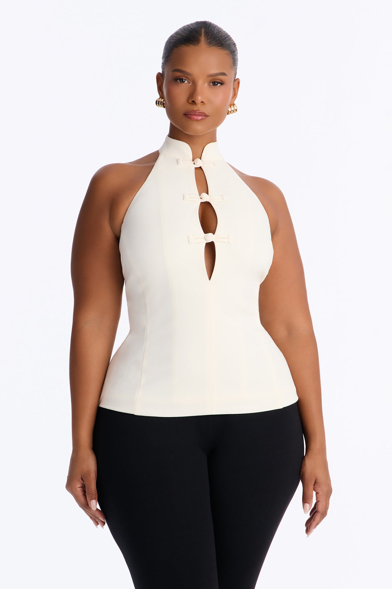 Kim Mock Neck Knot Sleeveless Top - Cream