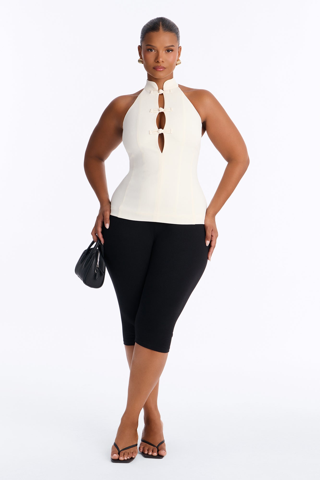 Kim Mock Neck Knot Sleeveless Top - Cream