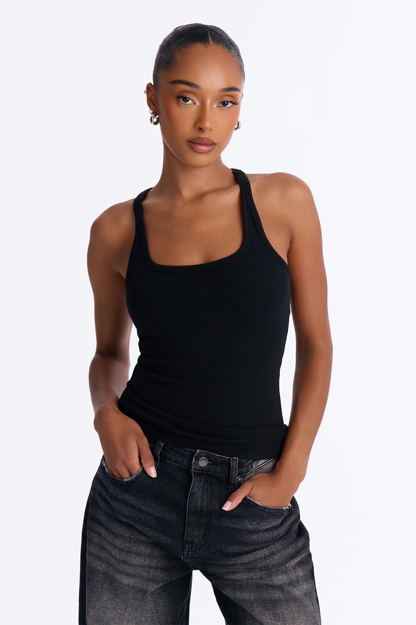 Classic Rib U Neck Tank - Black