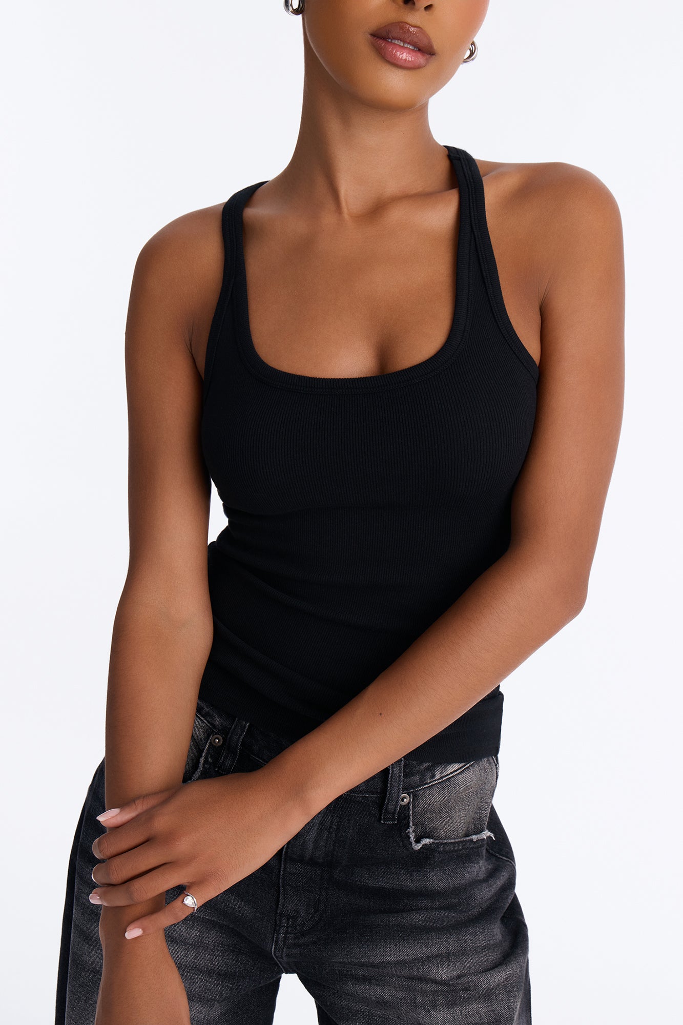 Classic Rib U Neck Tank - Black