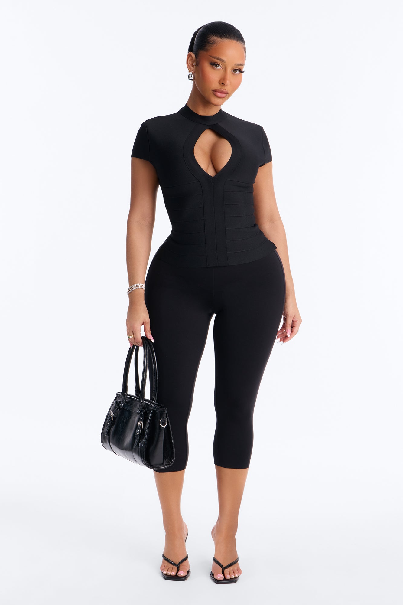Celine Cut Out Bandage Short Sleeve Top - Black