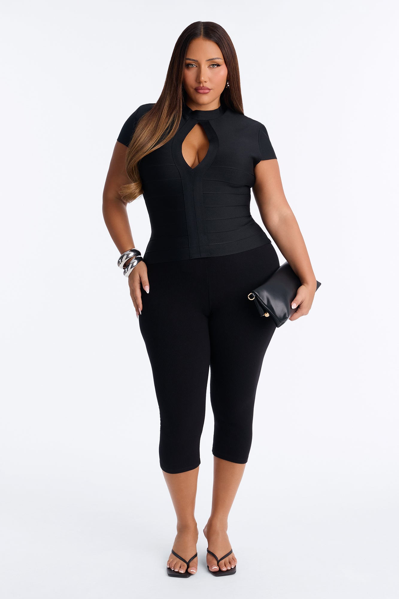 Celine Cut Out Bandage Short Sleeve Top - Black
