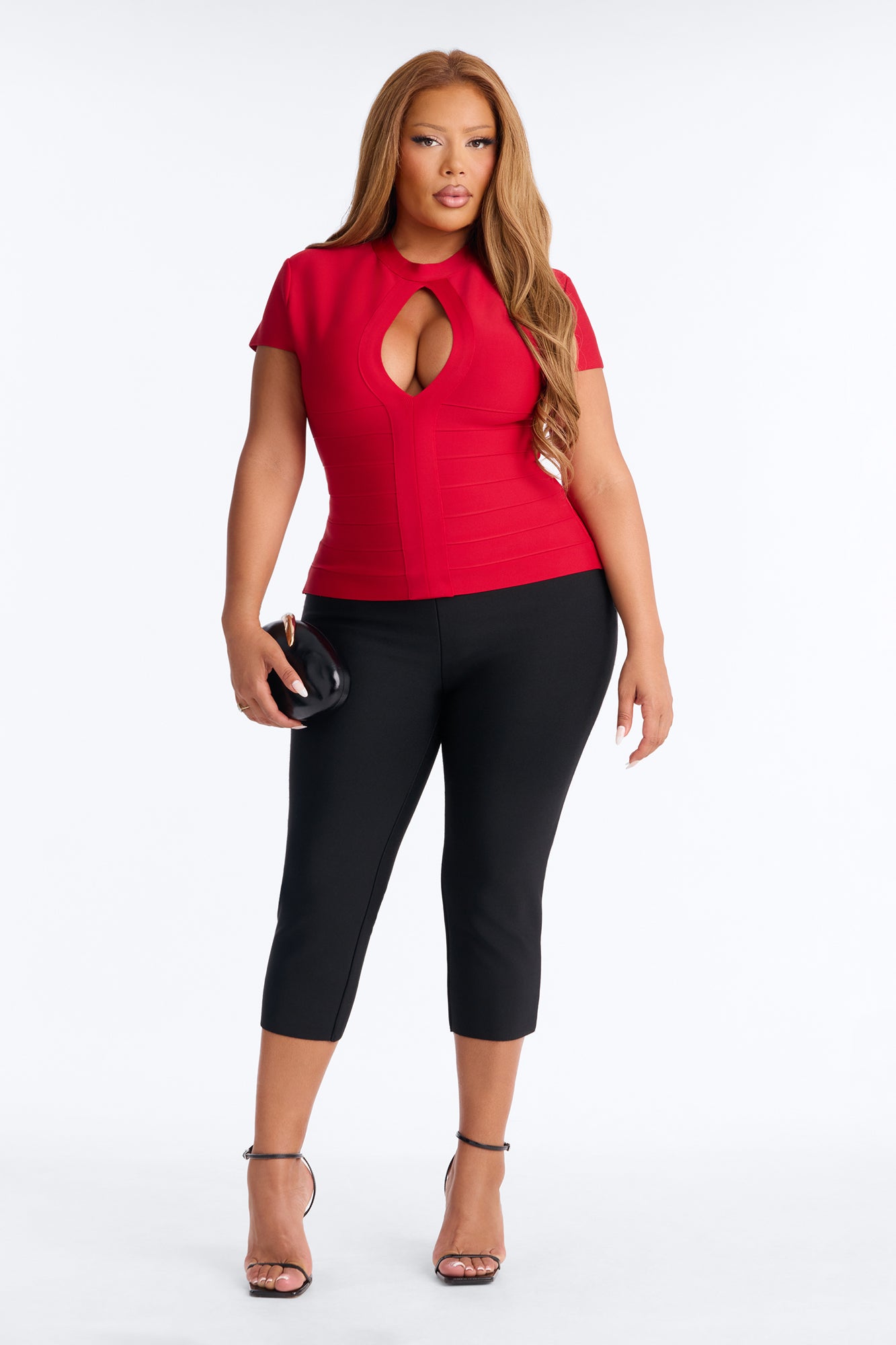 Celine Cut Out Bandage Short Sleeve Top - Red