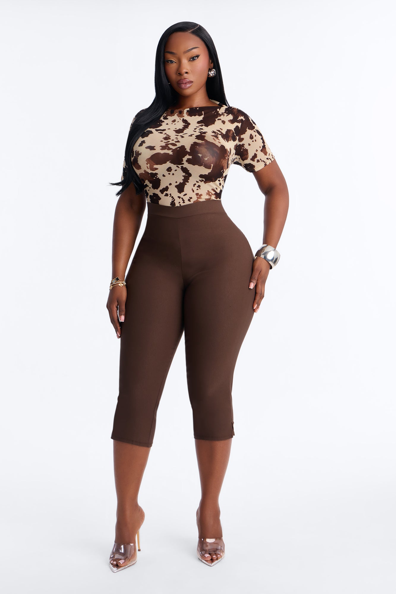Lasso Up Mesh Short Sleeve Bodysuit - Brown/combo