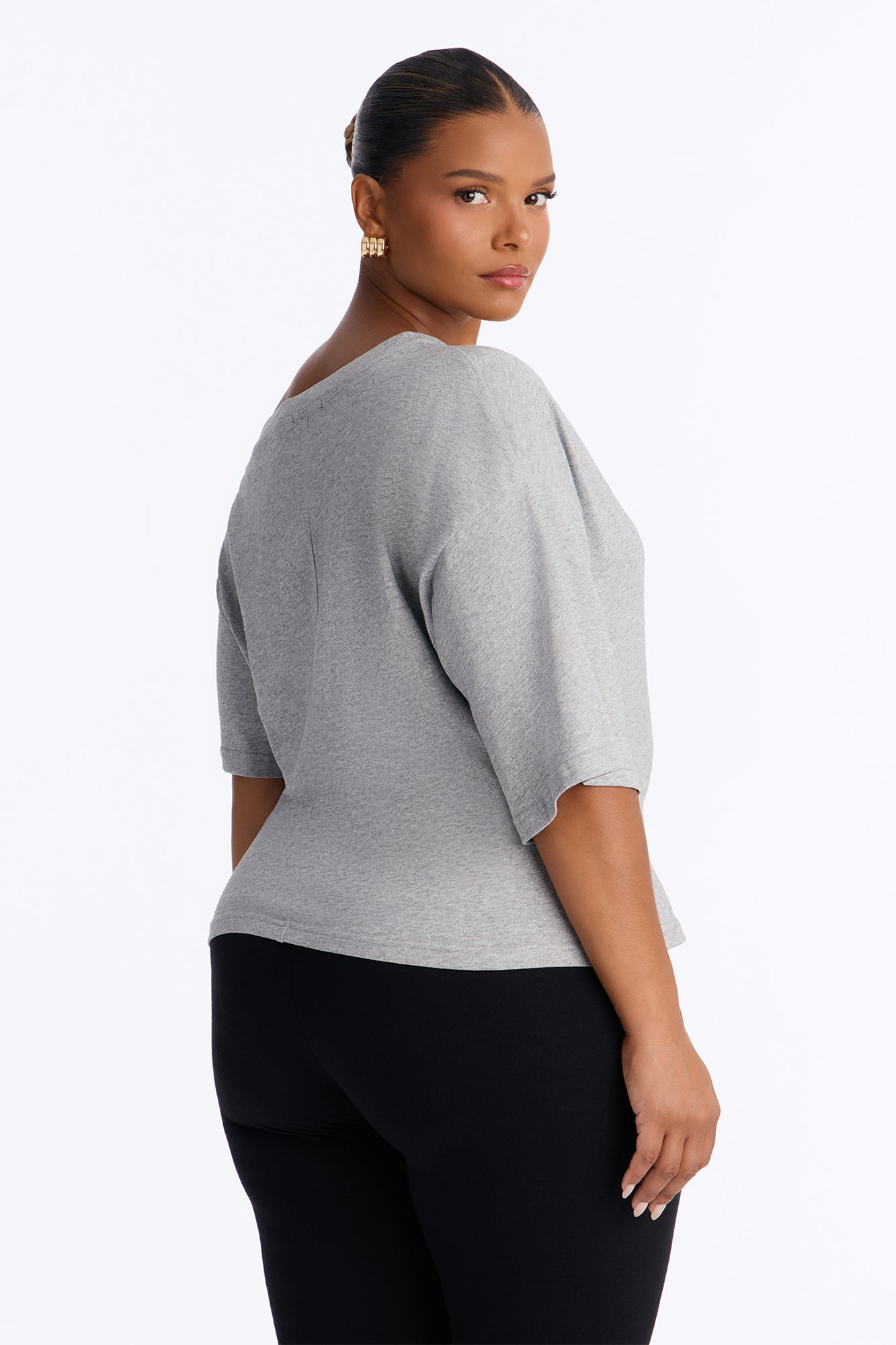 100% Premium Cotton Off Shoulder Short Sleeve Tee - Heather Grey