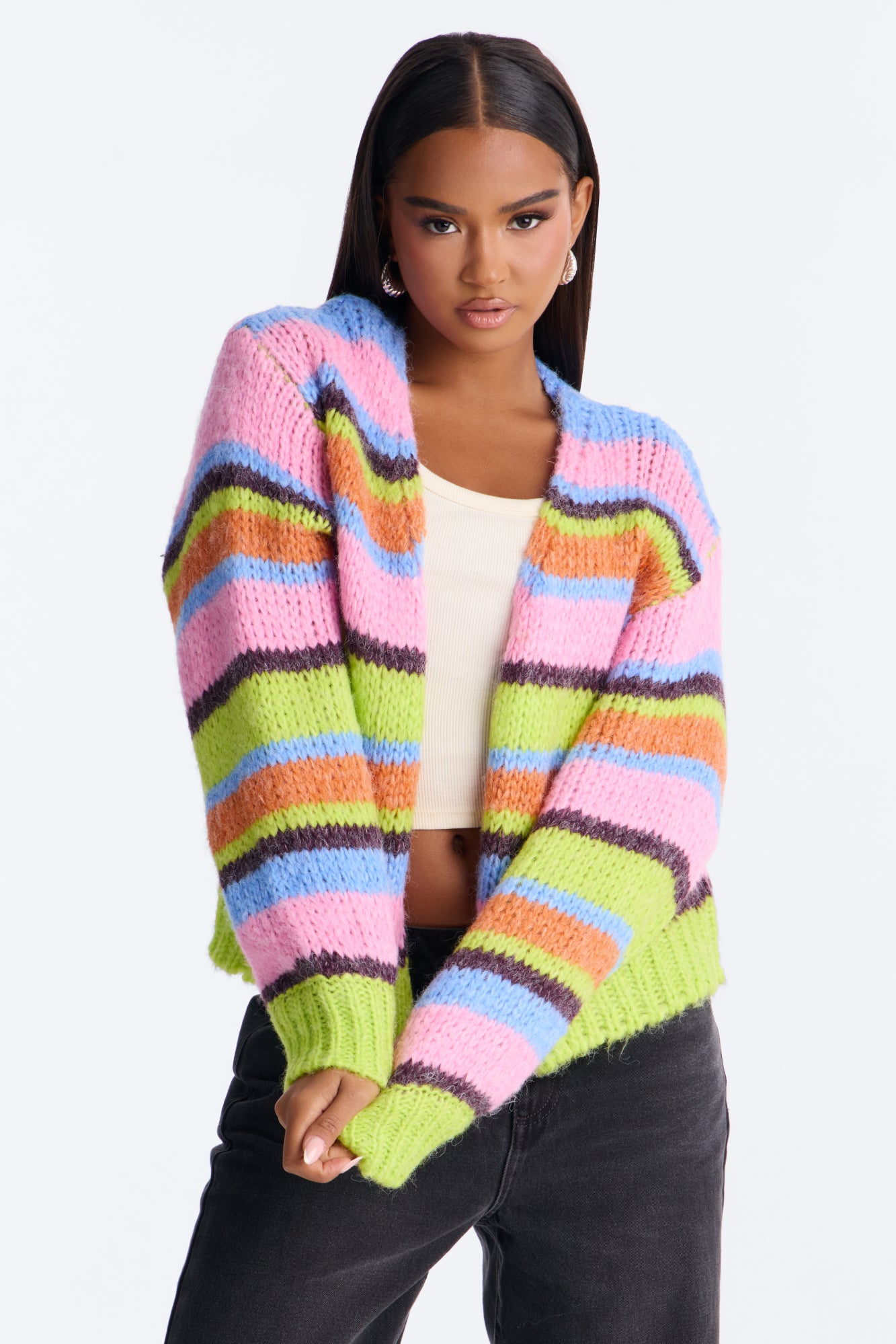 Soft Rustle Striped Cardigan - Multi Color