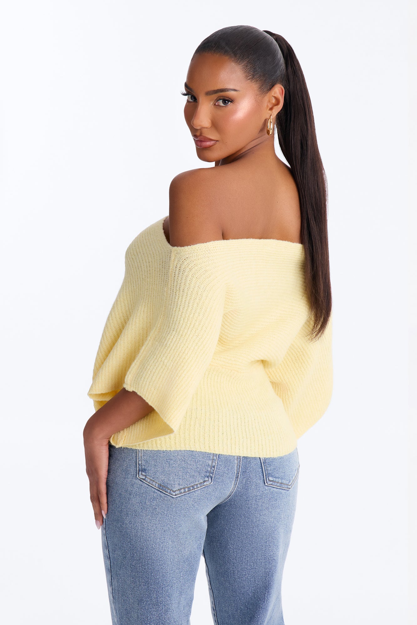 Carol One Shoulder Sweater Top - Butter Yellow
