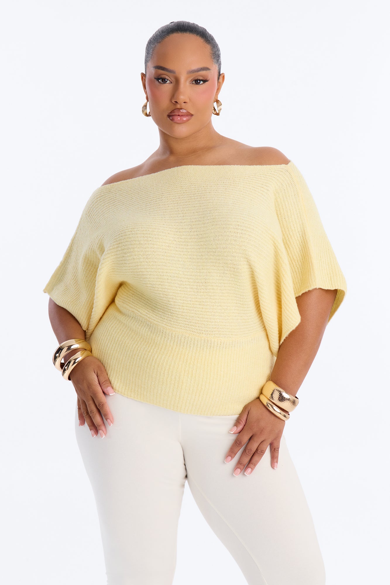 Carol One Shoulder Sweater Top - Butter Yellow