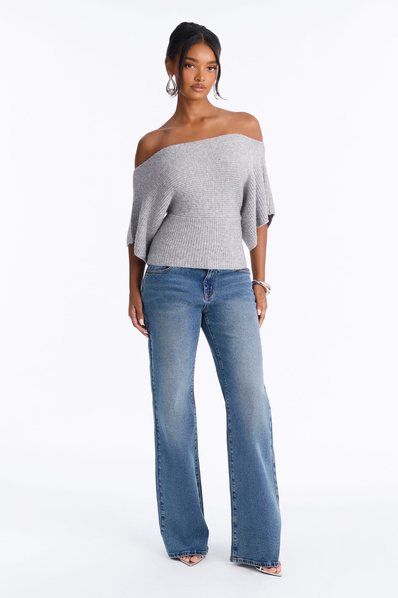 Carol One Shoulder Sweater Top - Heather Grey