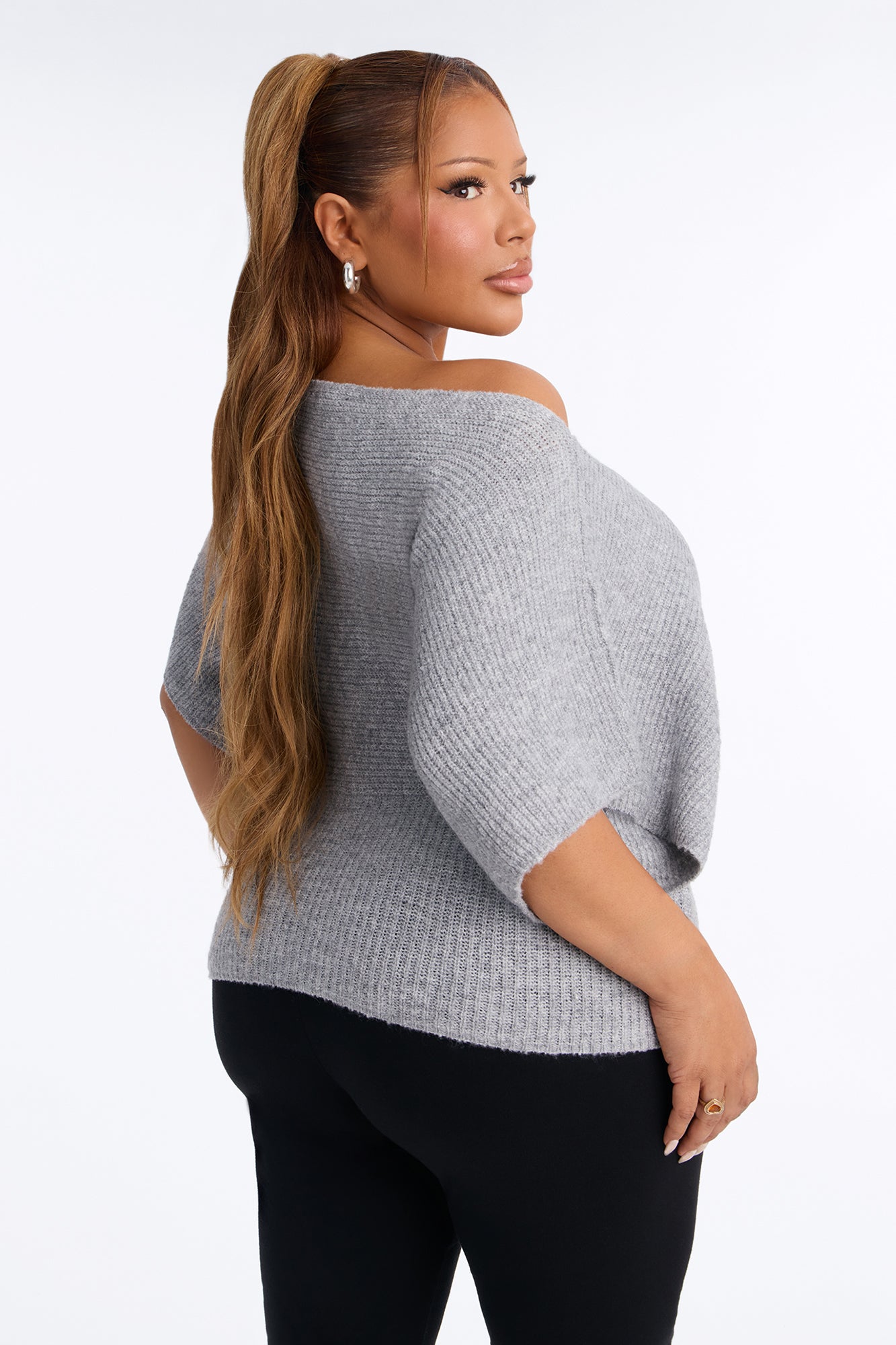 Carol One Shoulder Sweater Top - Heather Grey