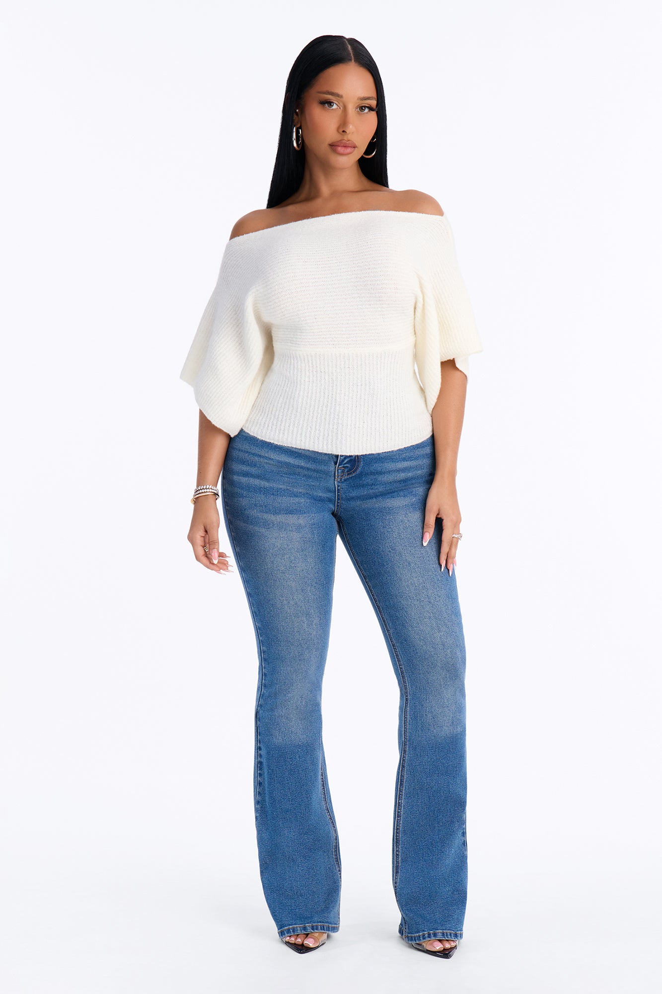 Carol One Shoulder Sweater Top - Ivory