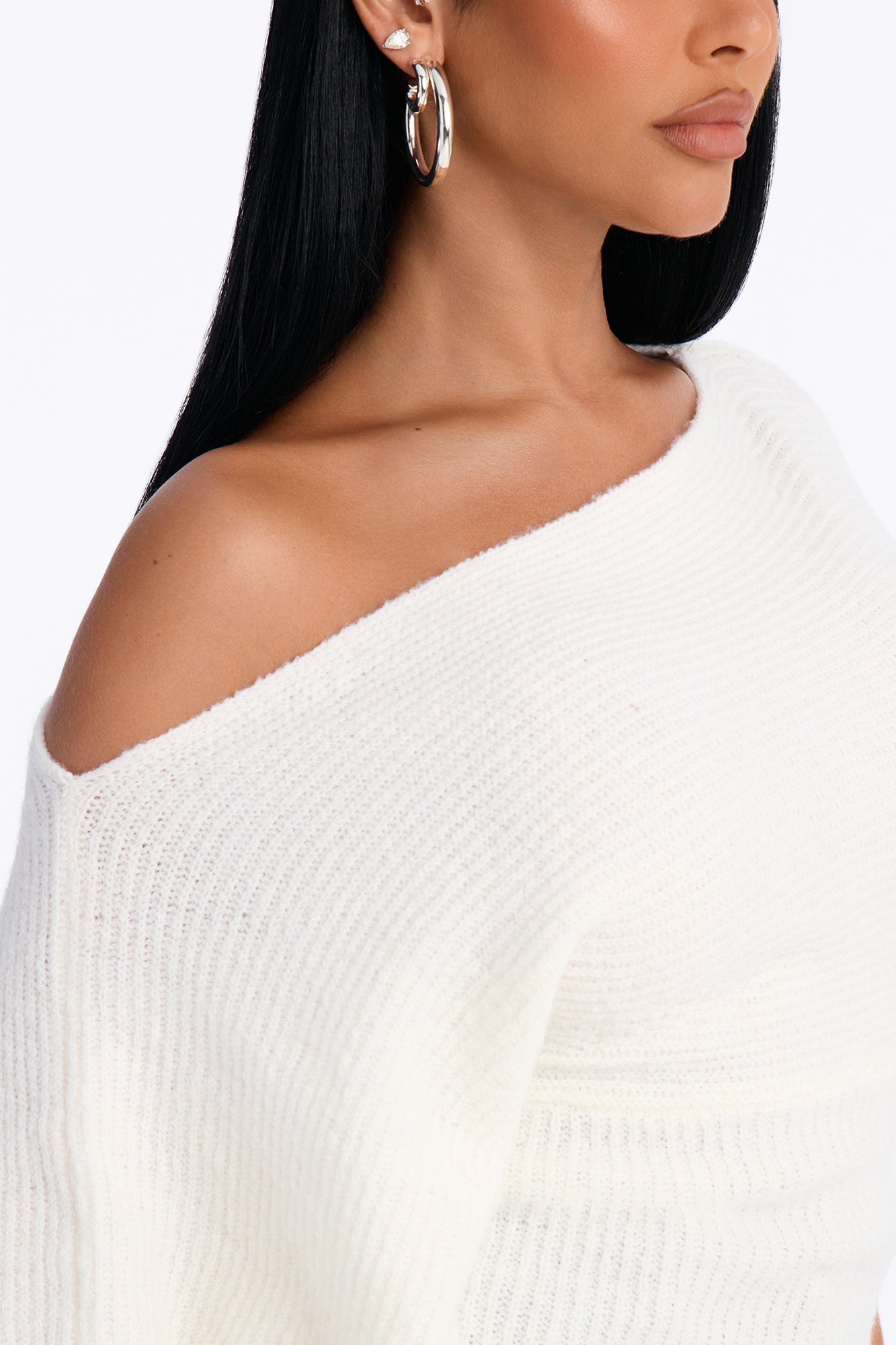 Carol One Shoulder Sweater Top - Ivory