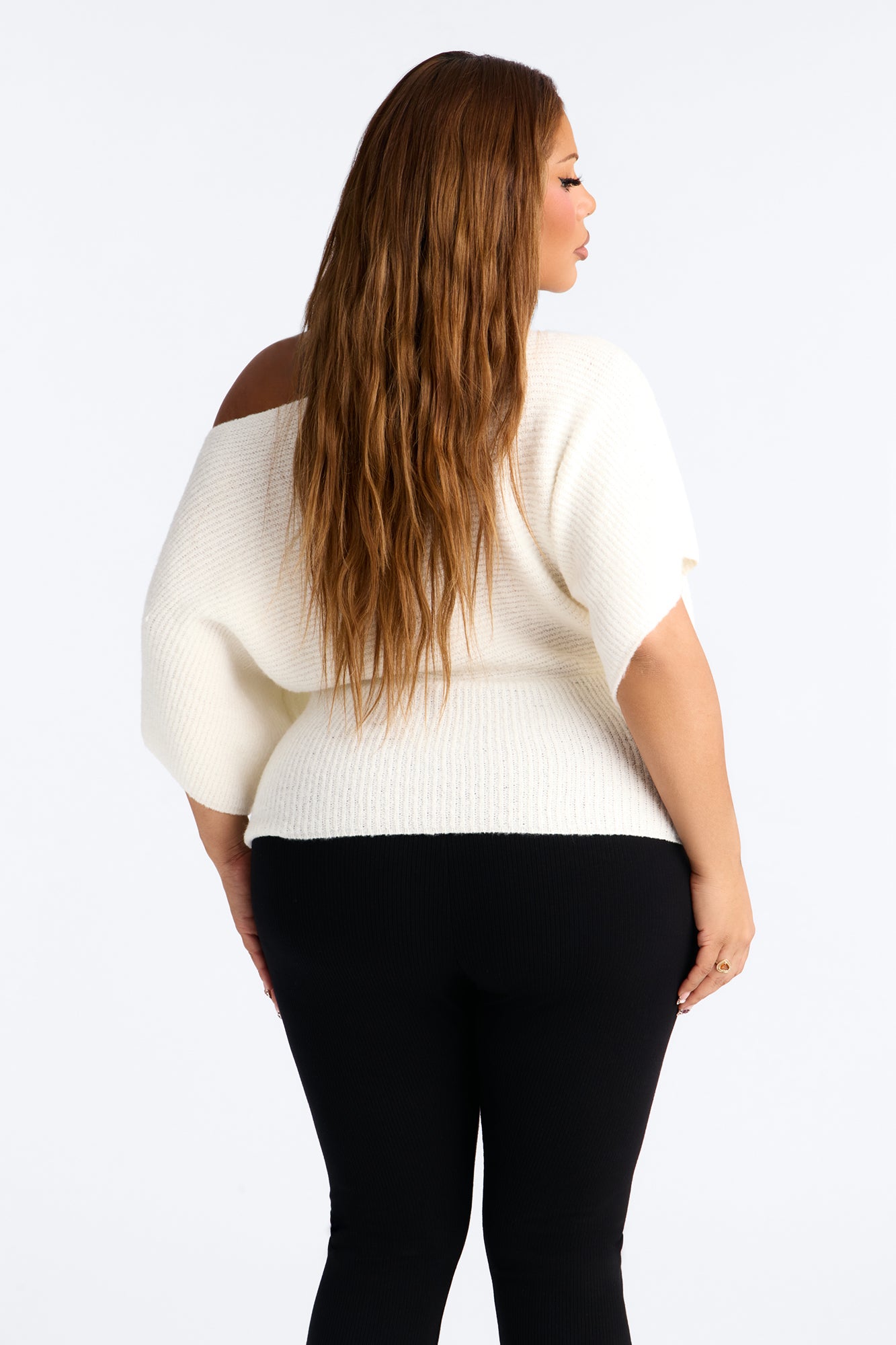 Carol One Shoulder Sweater Top - Ivory
