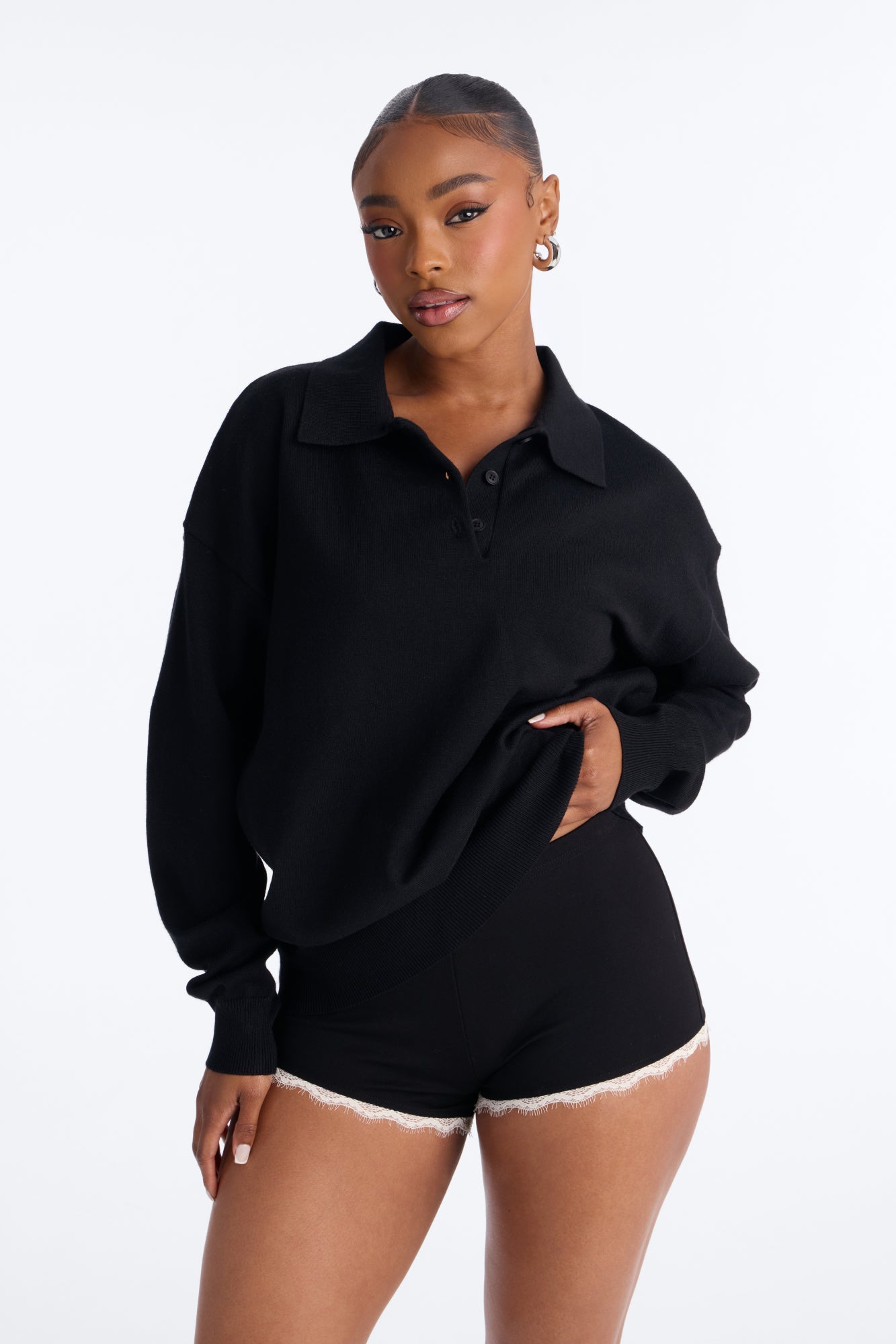 Frankie Relaxed Polo Sweater - Black