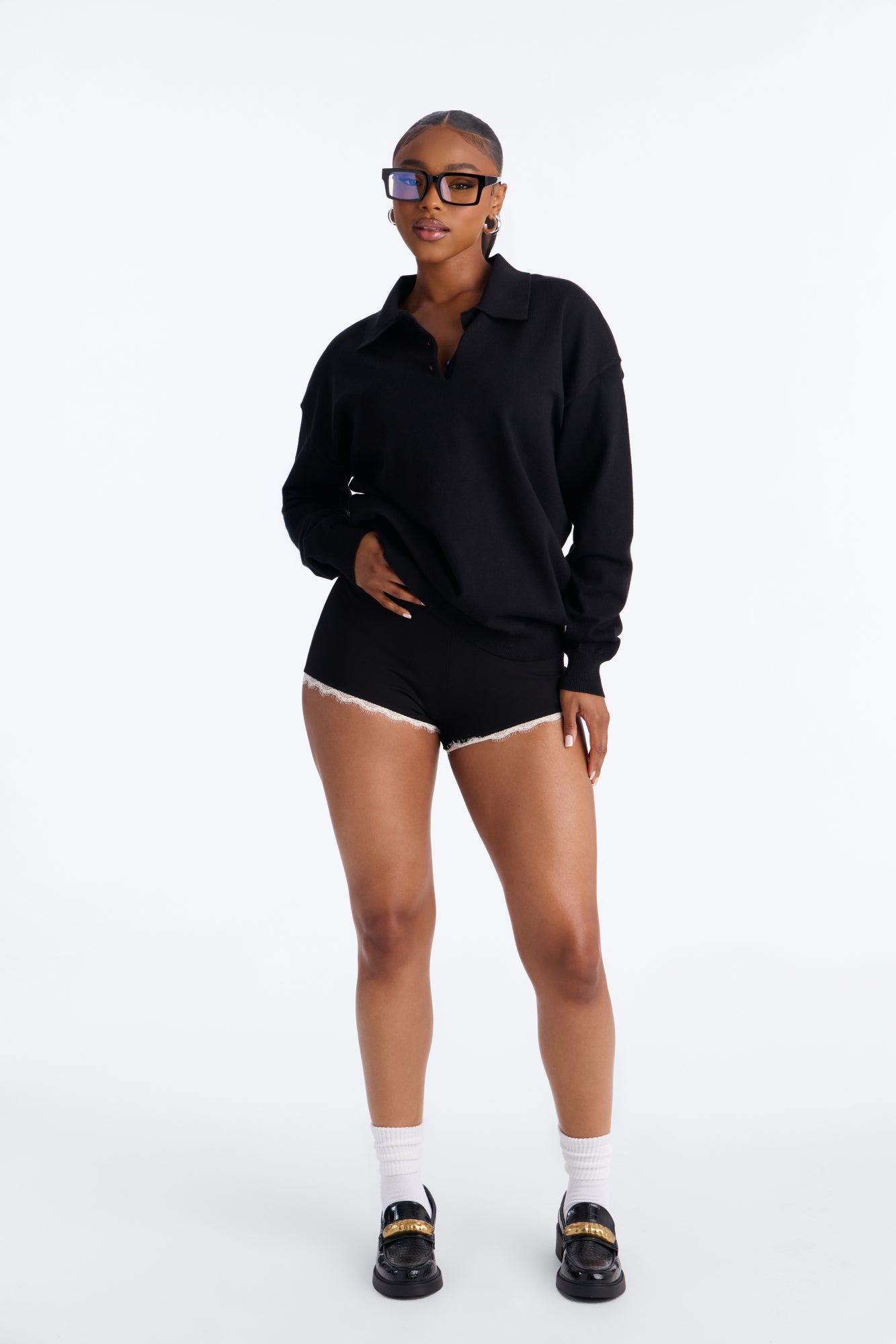 Frankie Relaxed Polo Sweater - Black