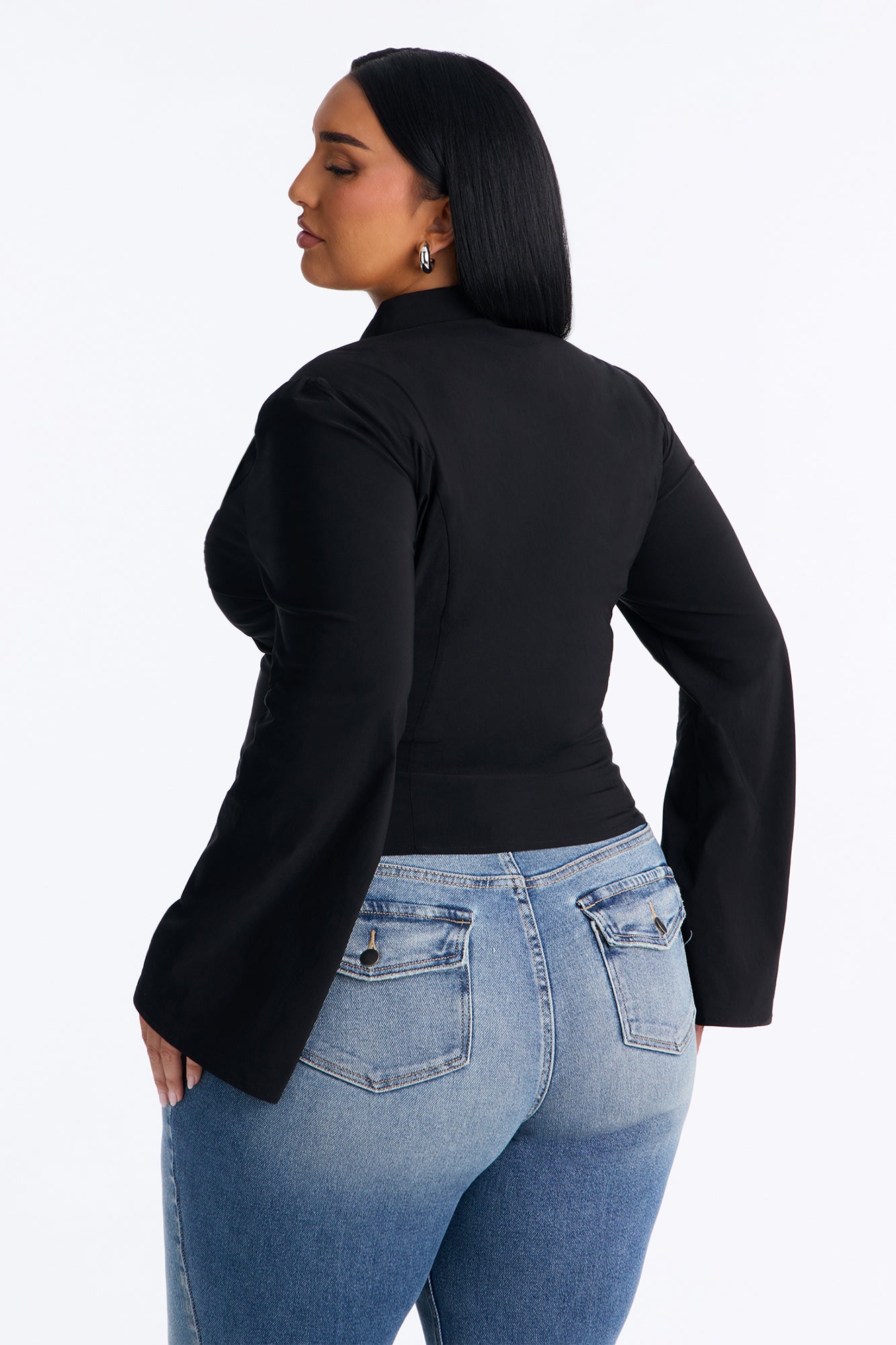 Mindy Long Sleeve Keyhole Blouse - Black