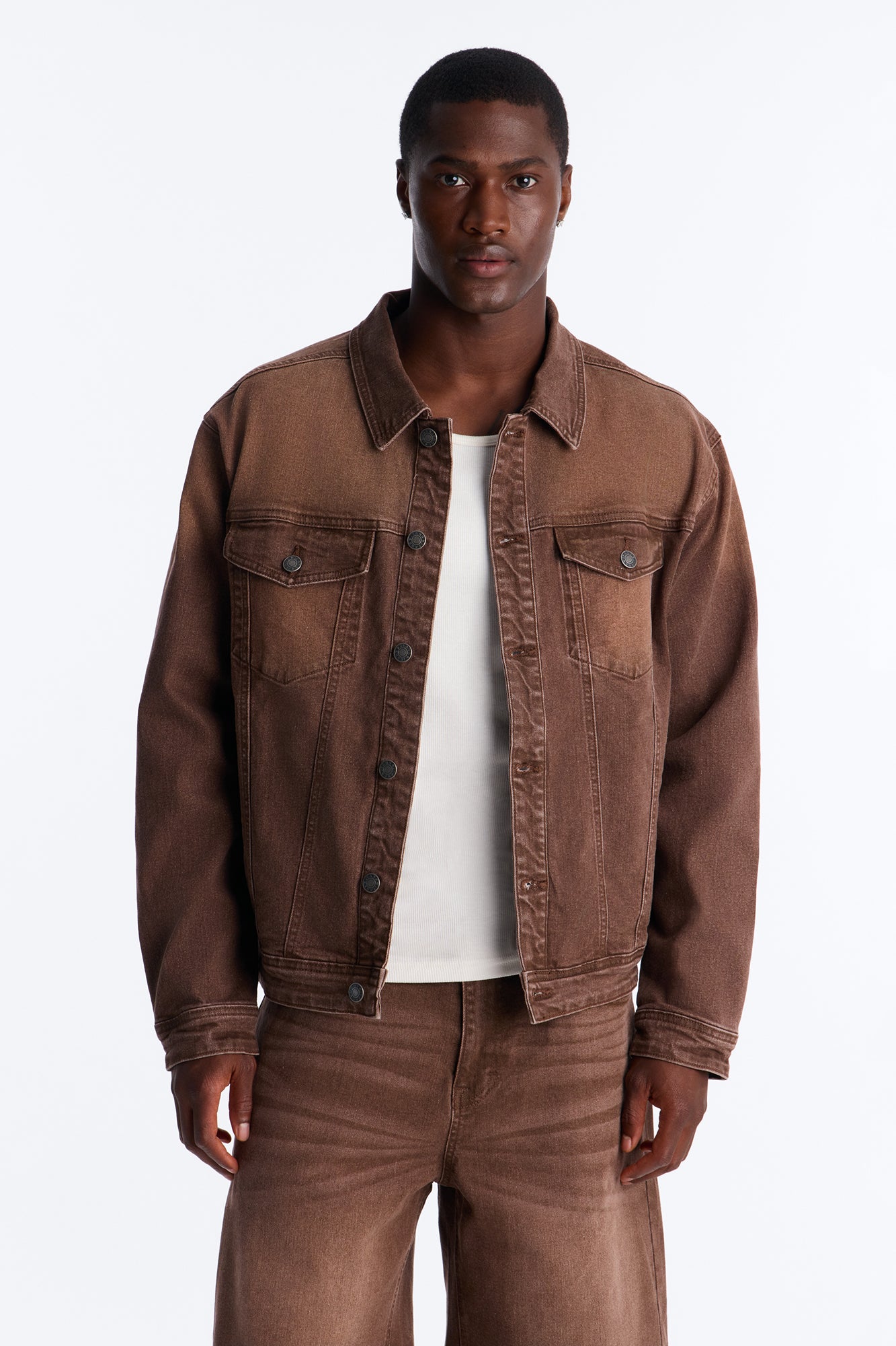 Essential Hue Denim Trucker Jacket - Brown