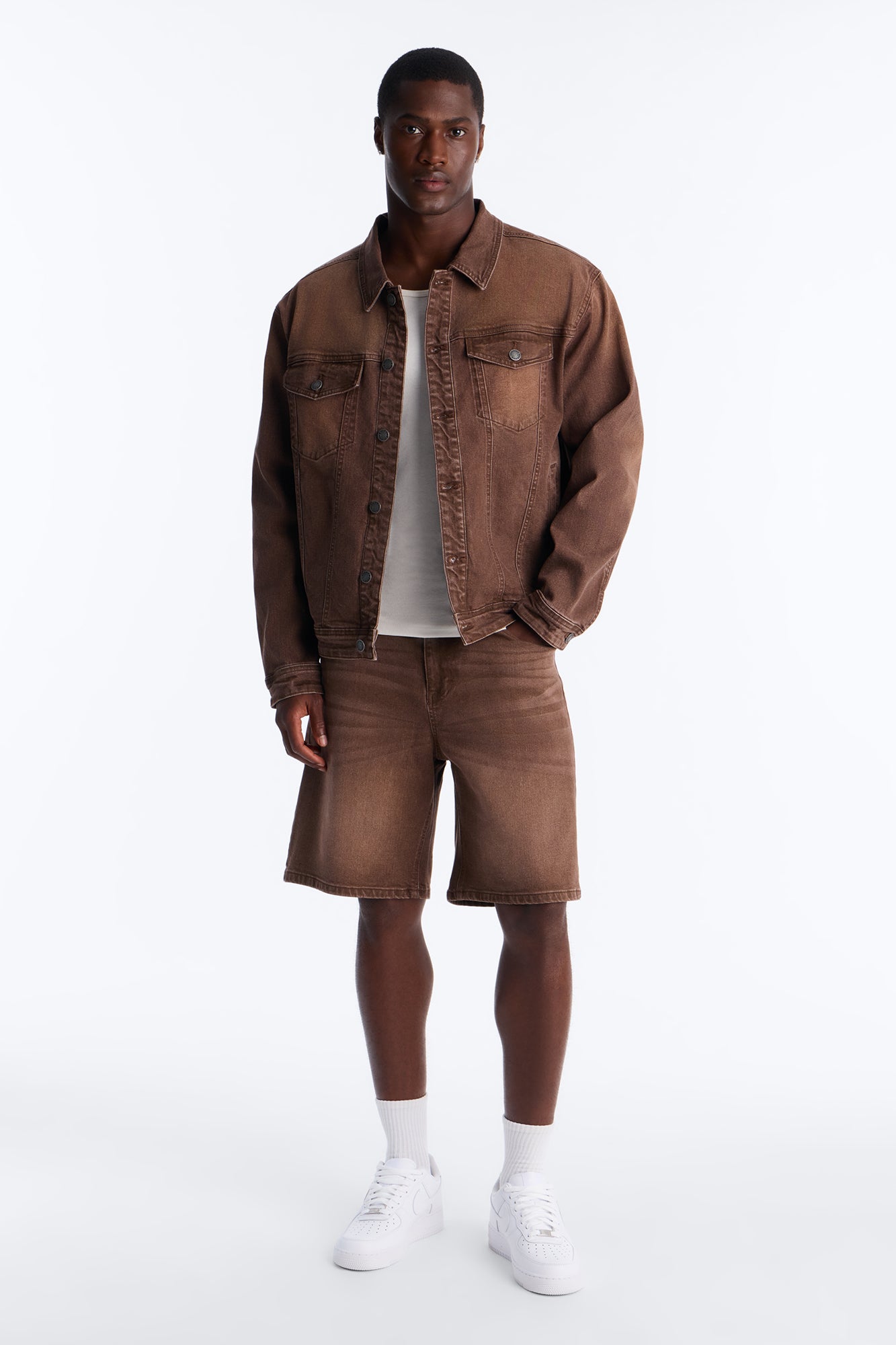 Essential Hue Denim Trucker Jacket - Brown