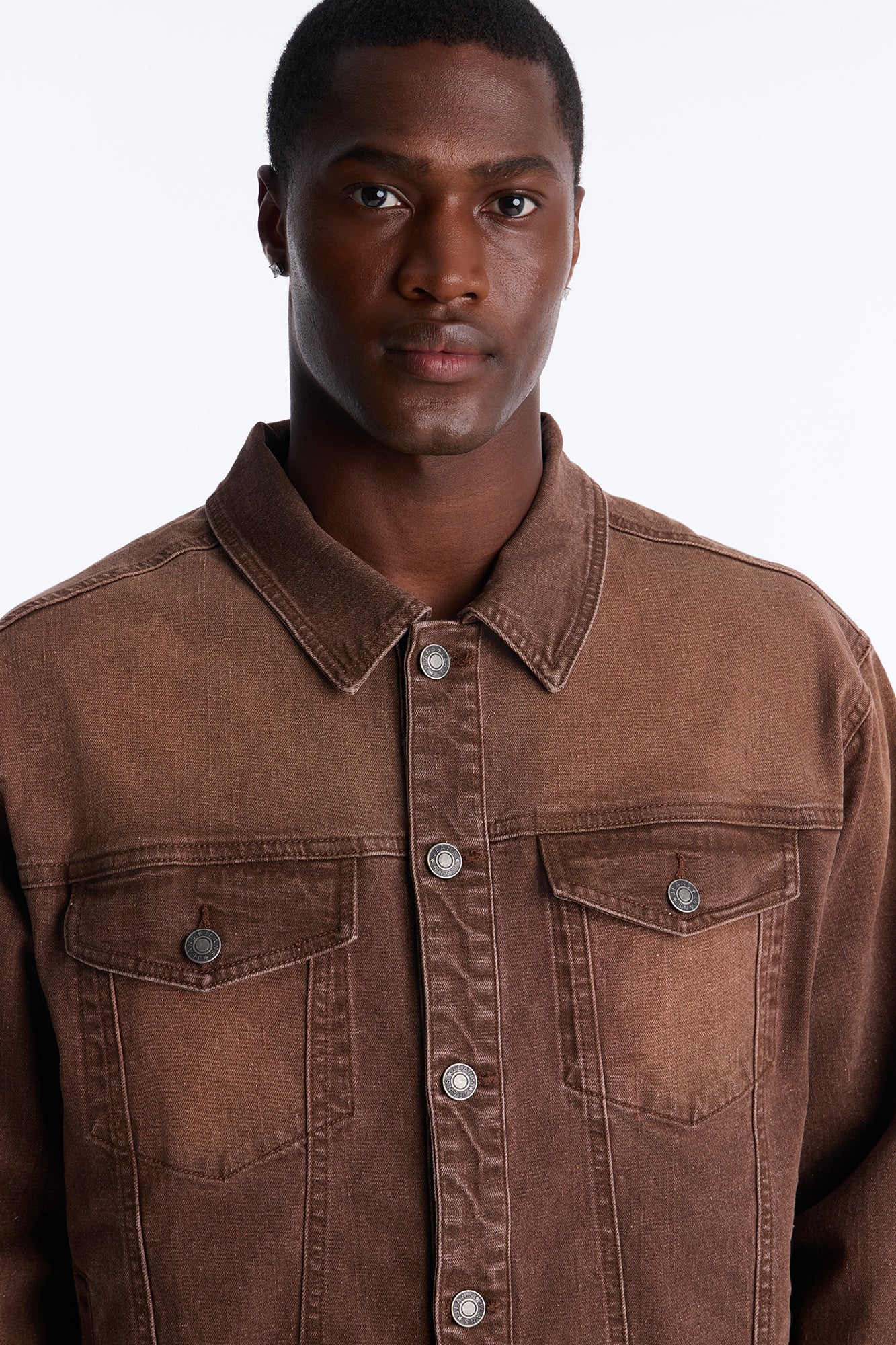 Essential Hue Denim Trucker Jacket - Brown