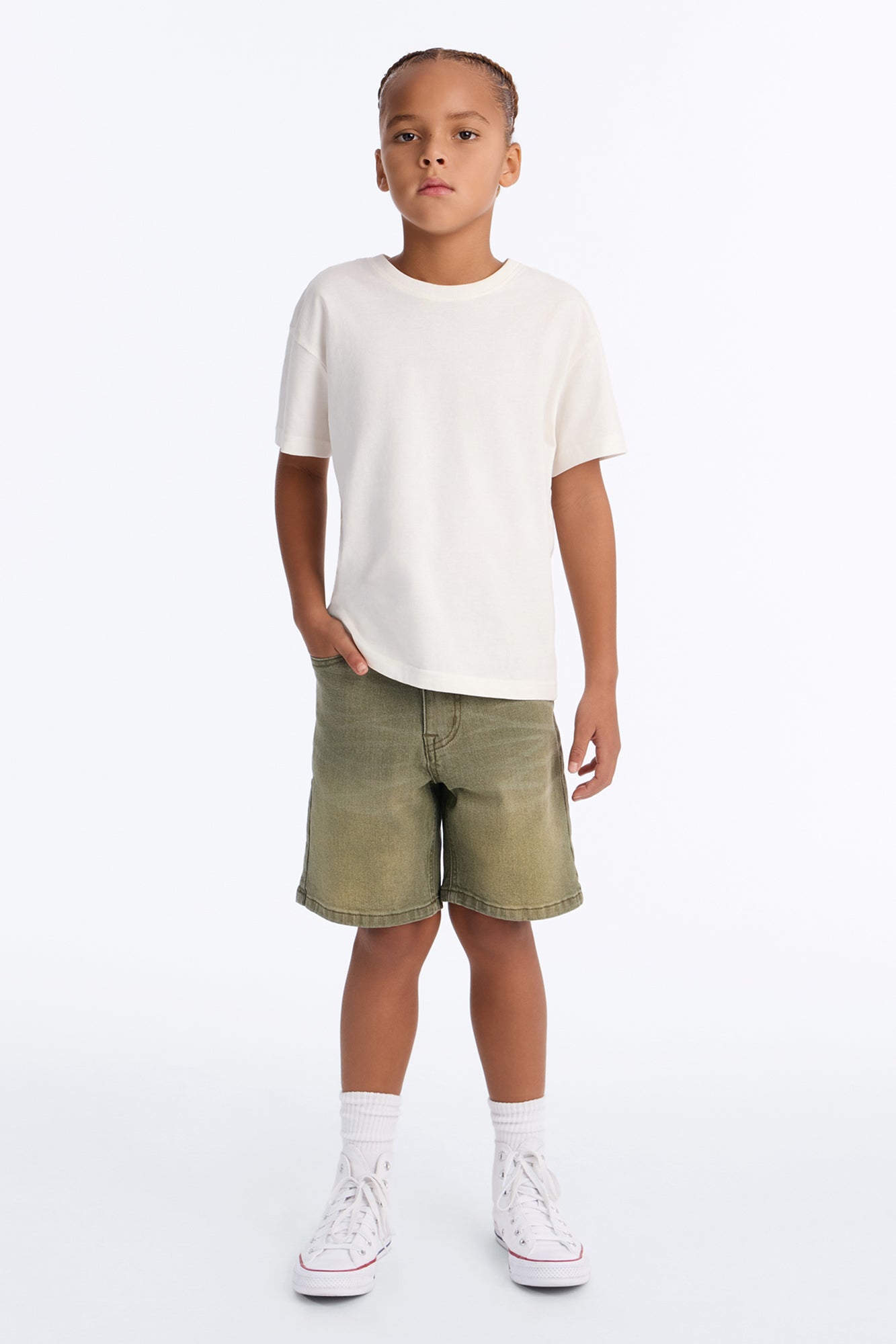 Mini Essential Hue Relaxed Denim Short - Olive