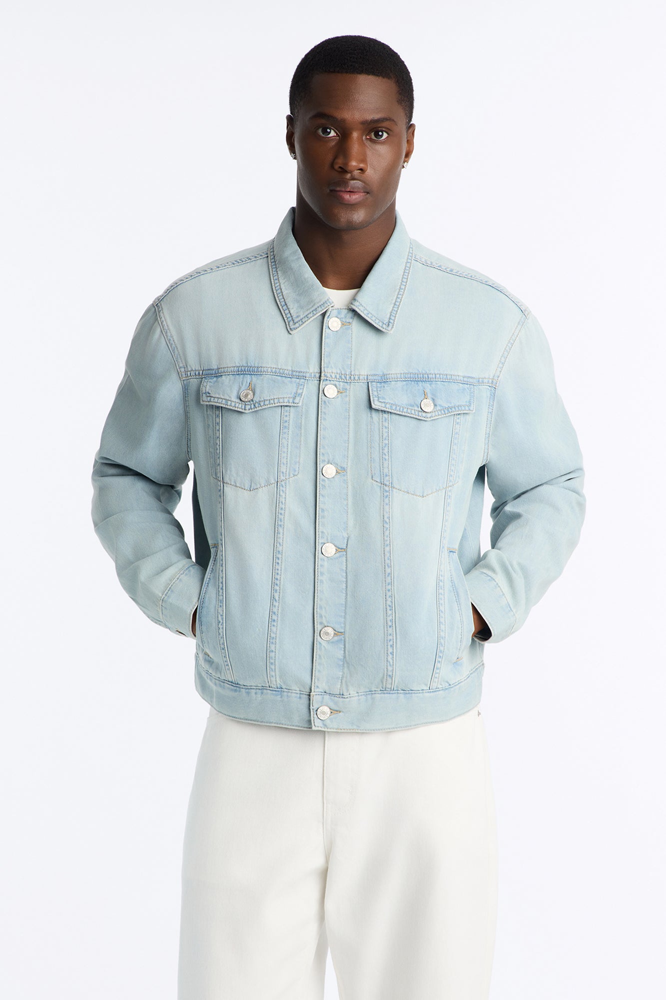 Everyday Hemp Denim Trucker Jacket - Light Blue Wash