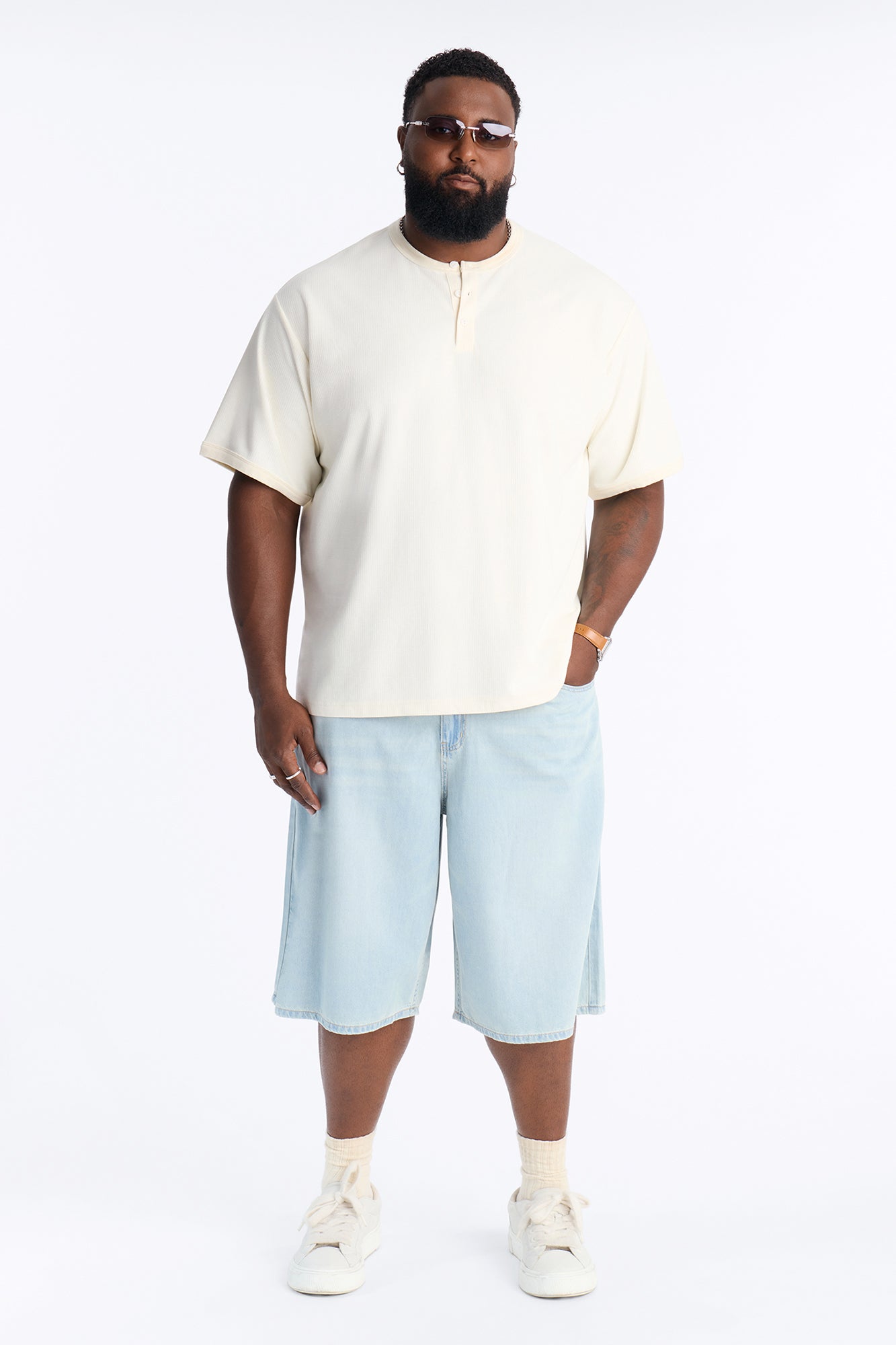 Everyday Hemp Baggy Denim Short - Light Blue Wash