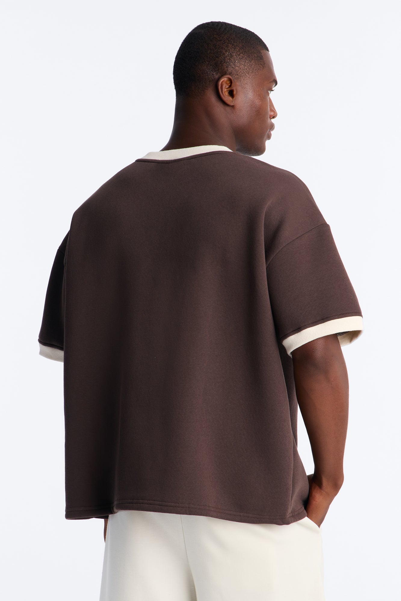 Slater Oversized Fleece Ringer Tee - Brown/combo