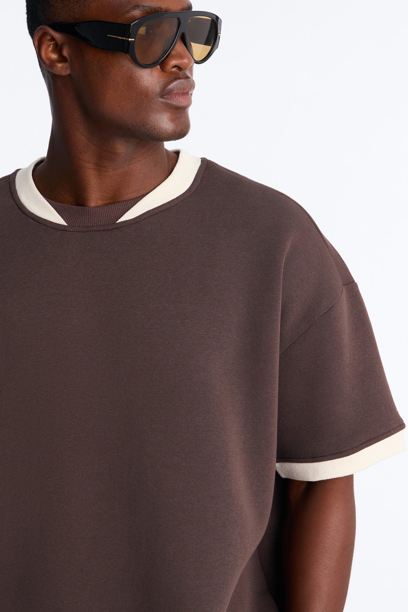 Slater Oversized Fleece Ringer Tee - Brown/combo