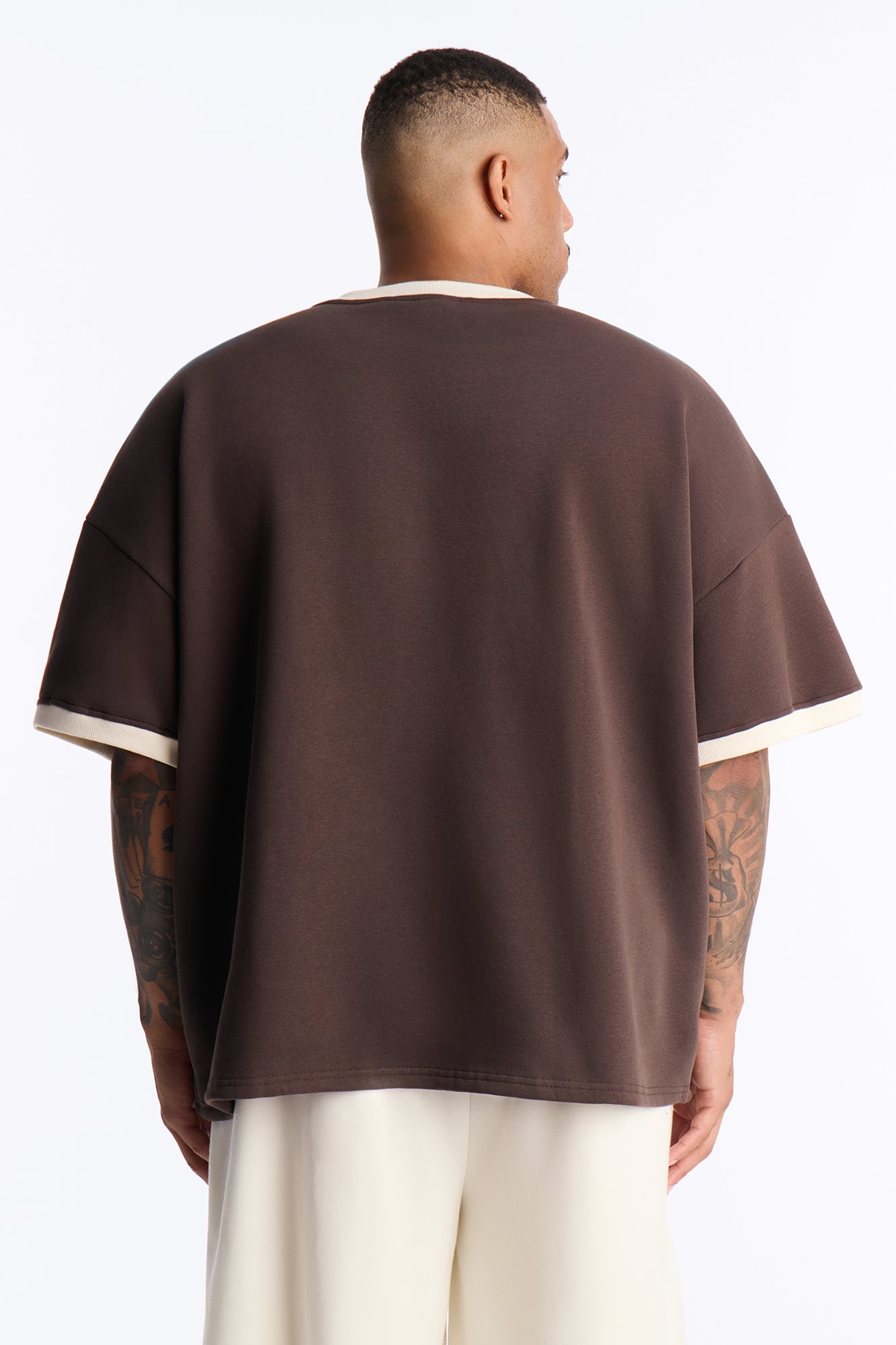 Slater Oversized Fleece Ringer Tee - Brown/combo