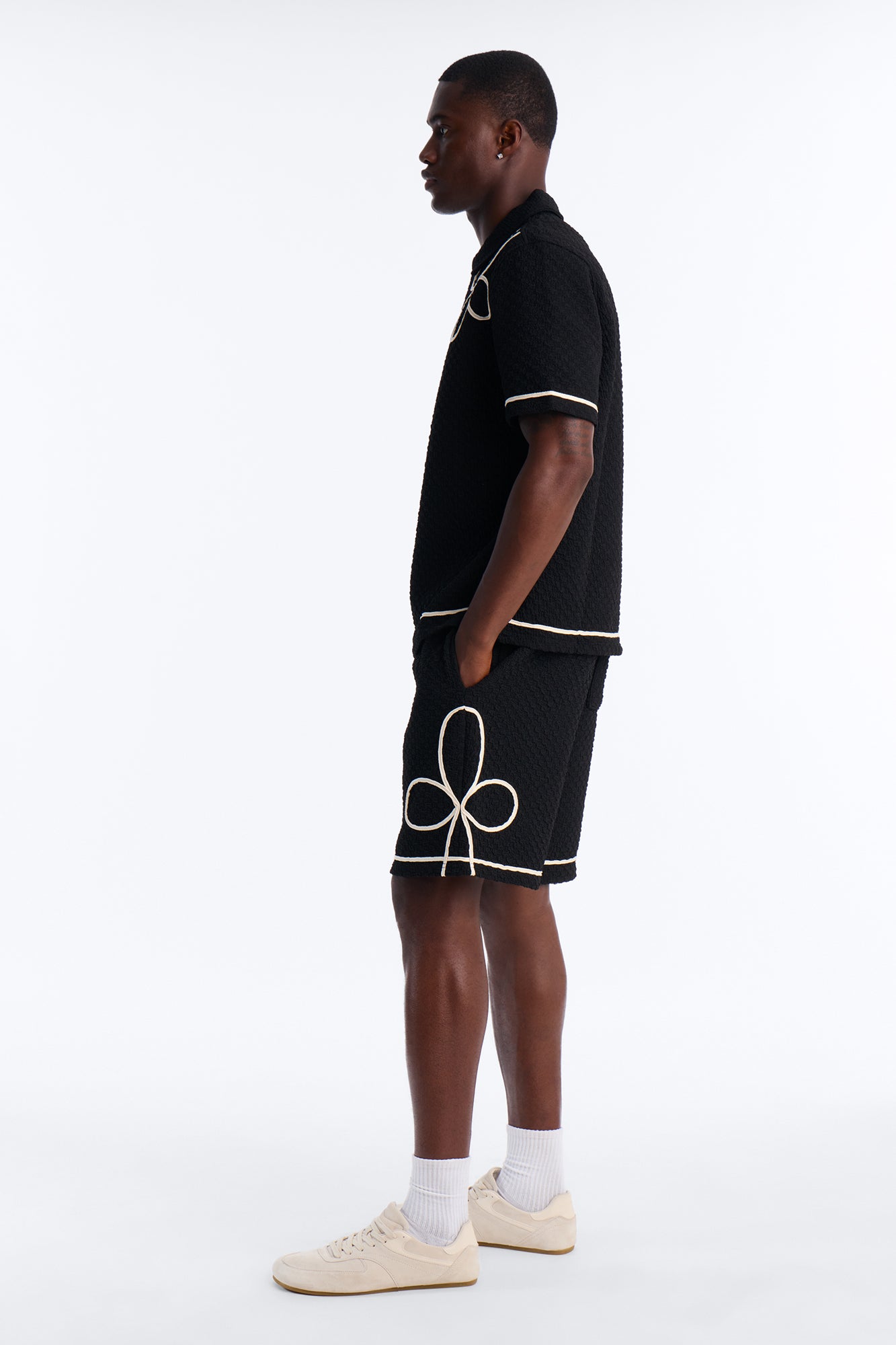 Relaxed Soho Weave Applique Textured Short - Black/combo