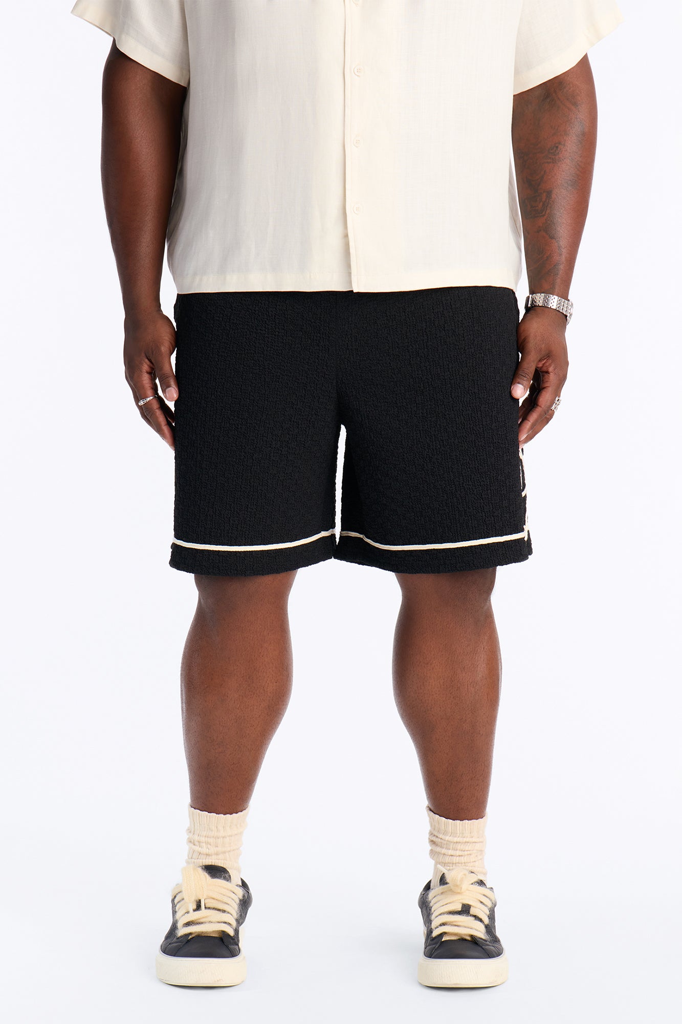 Relaxed Soho Weave Applique Textured Short - Black/combo