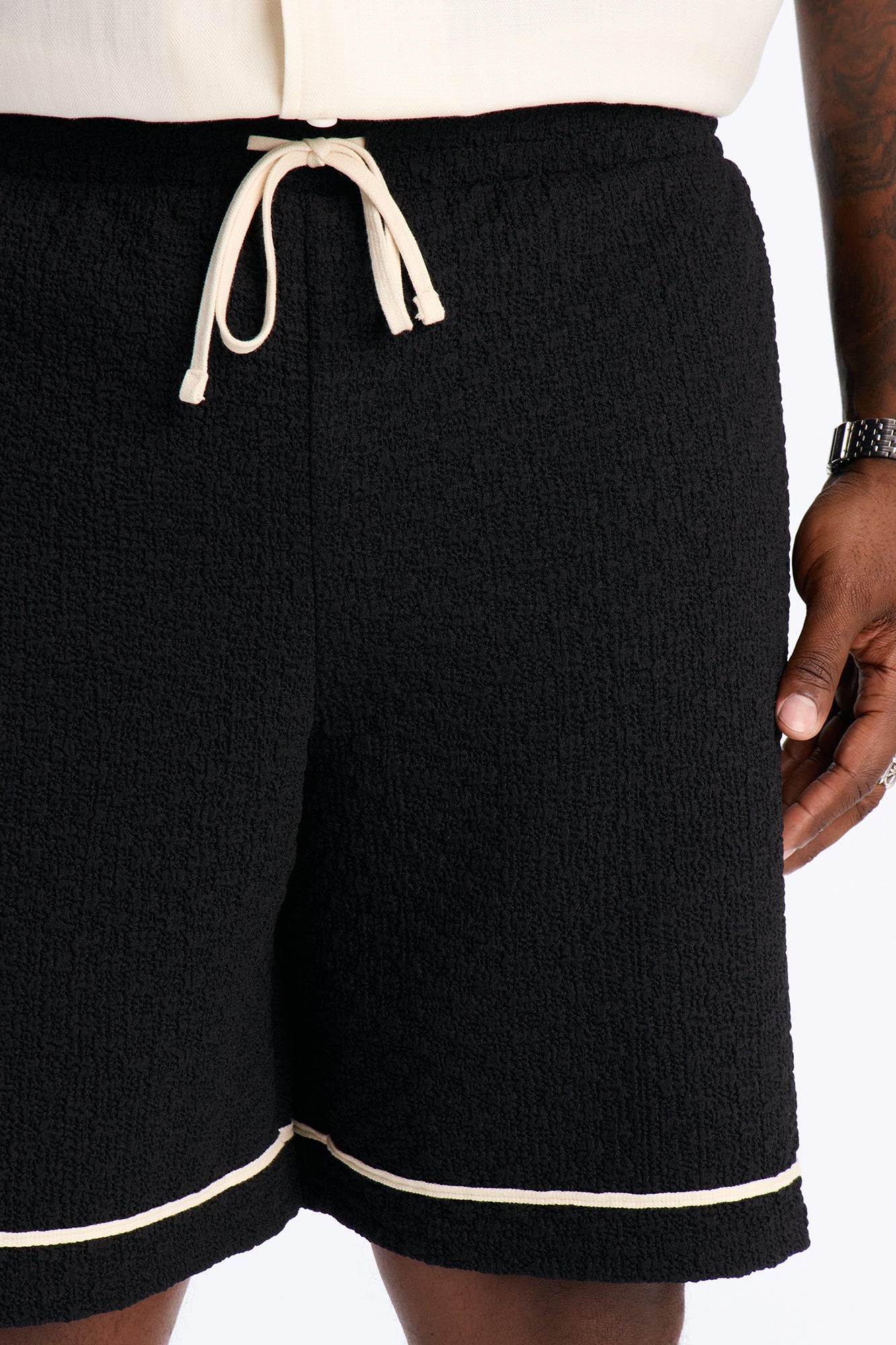 Relaxed Soho Weave Applique Textured Short - Black/combo