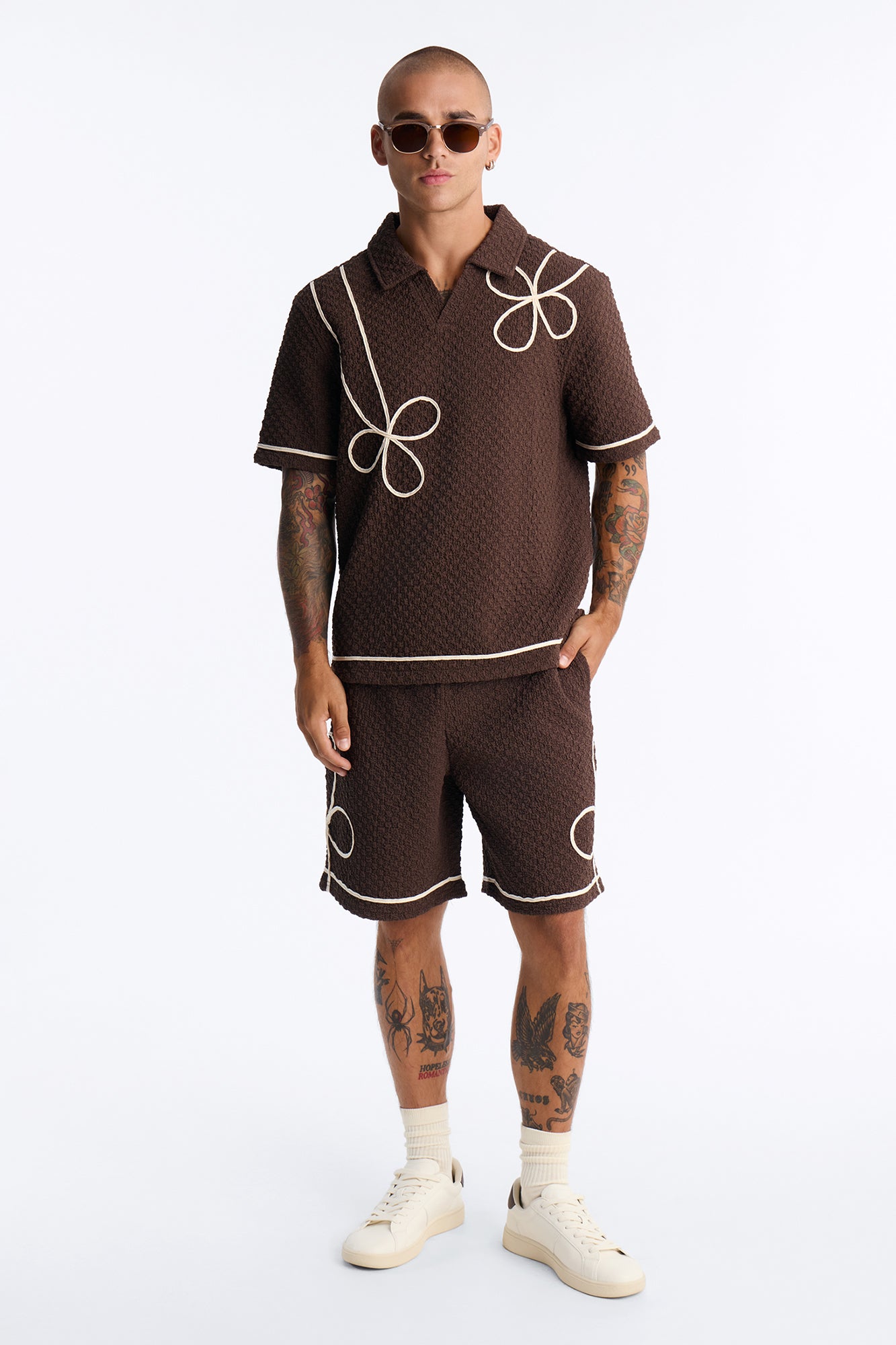 Relaxed Soho Weave Applique Textured Short - Brown/combo