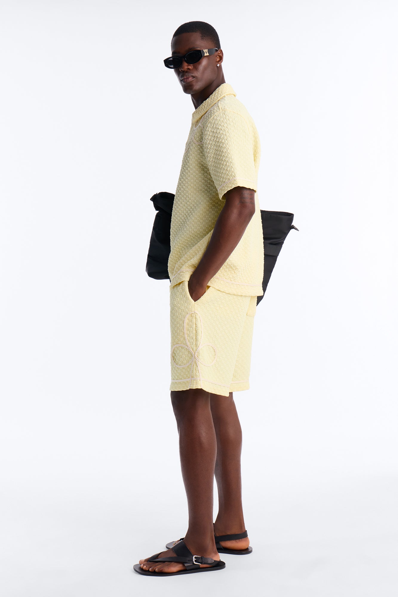 Relaxed Soho Weave Applique Textured Short - Yellow/combo