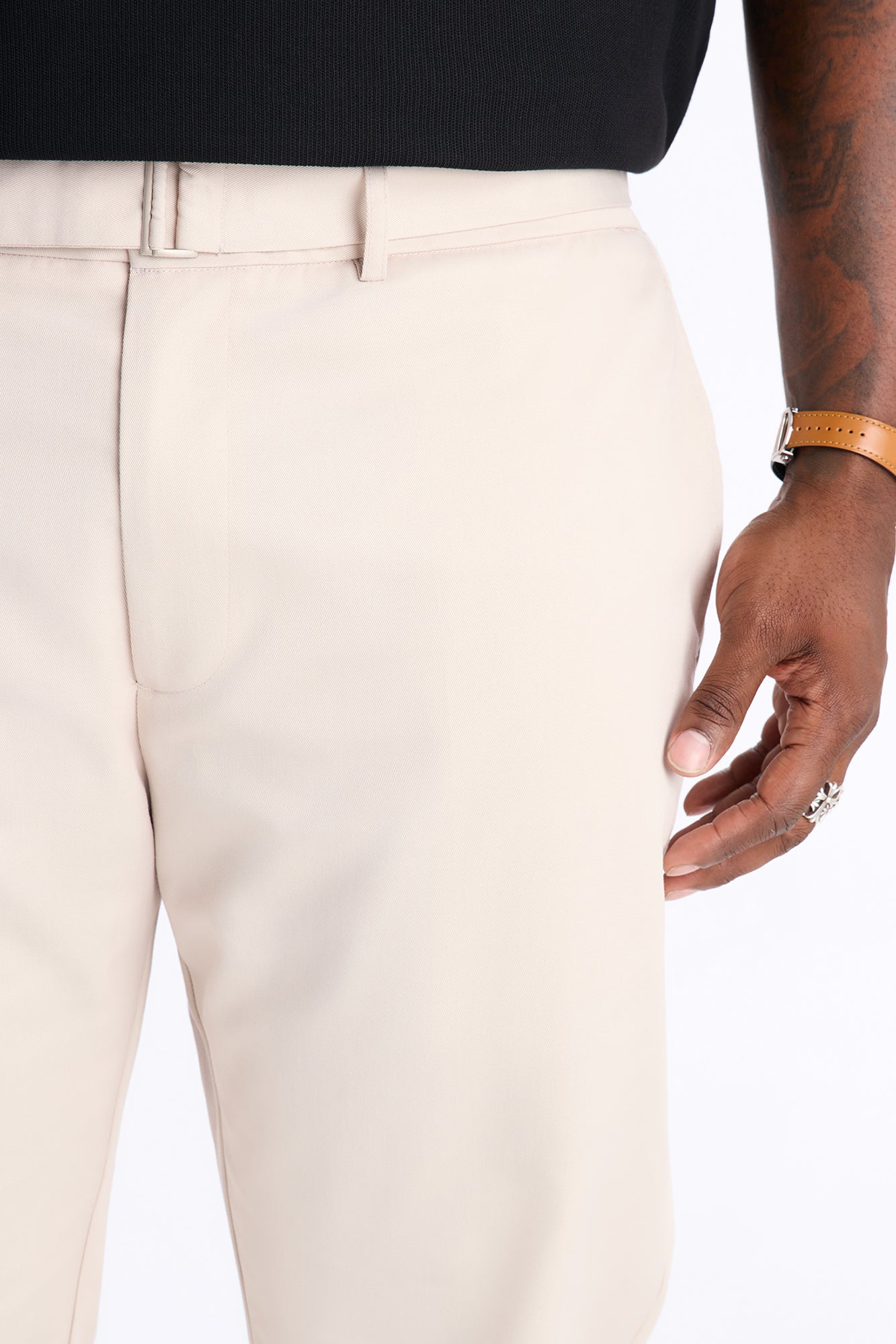 Malakai Belted Straight Leg Pant - Beige