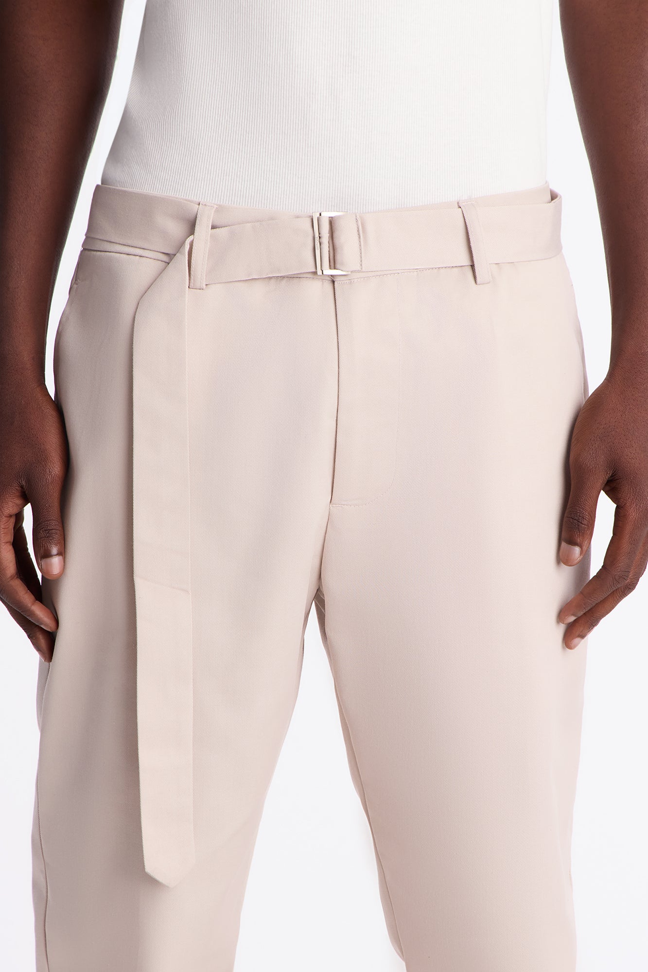 Malakai Belted Straight Leg Pant - Beige