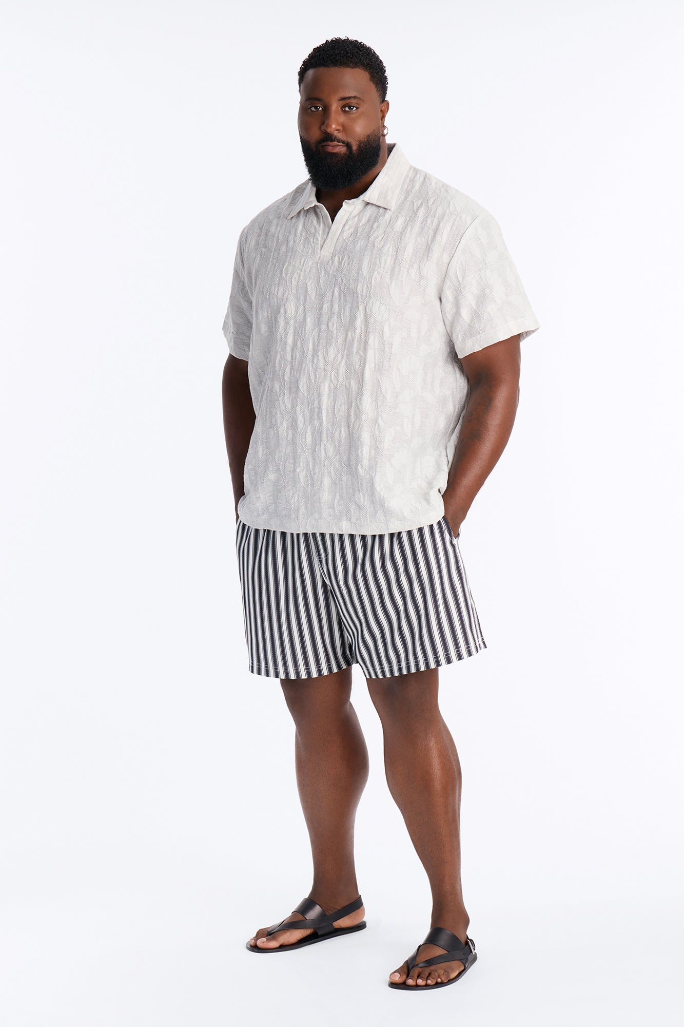 Striped Cabana Swim Trunk 7″ - Black/White