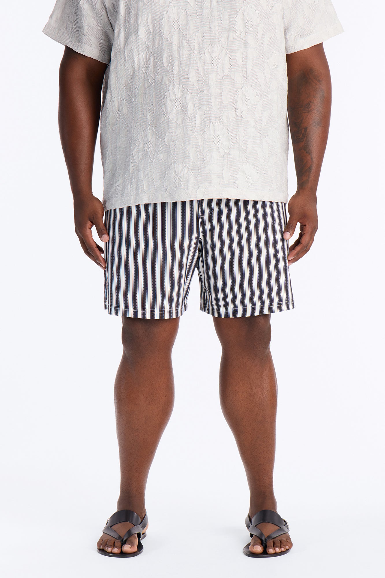 Striped Cabana Swim Trunk 7″ - Black/White