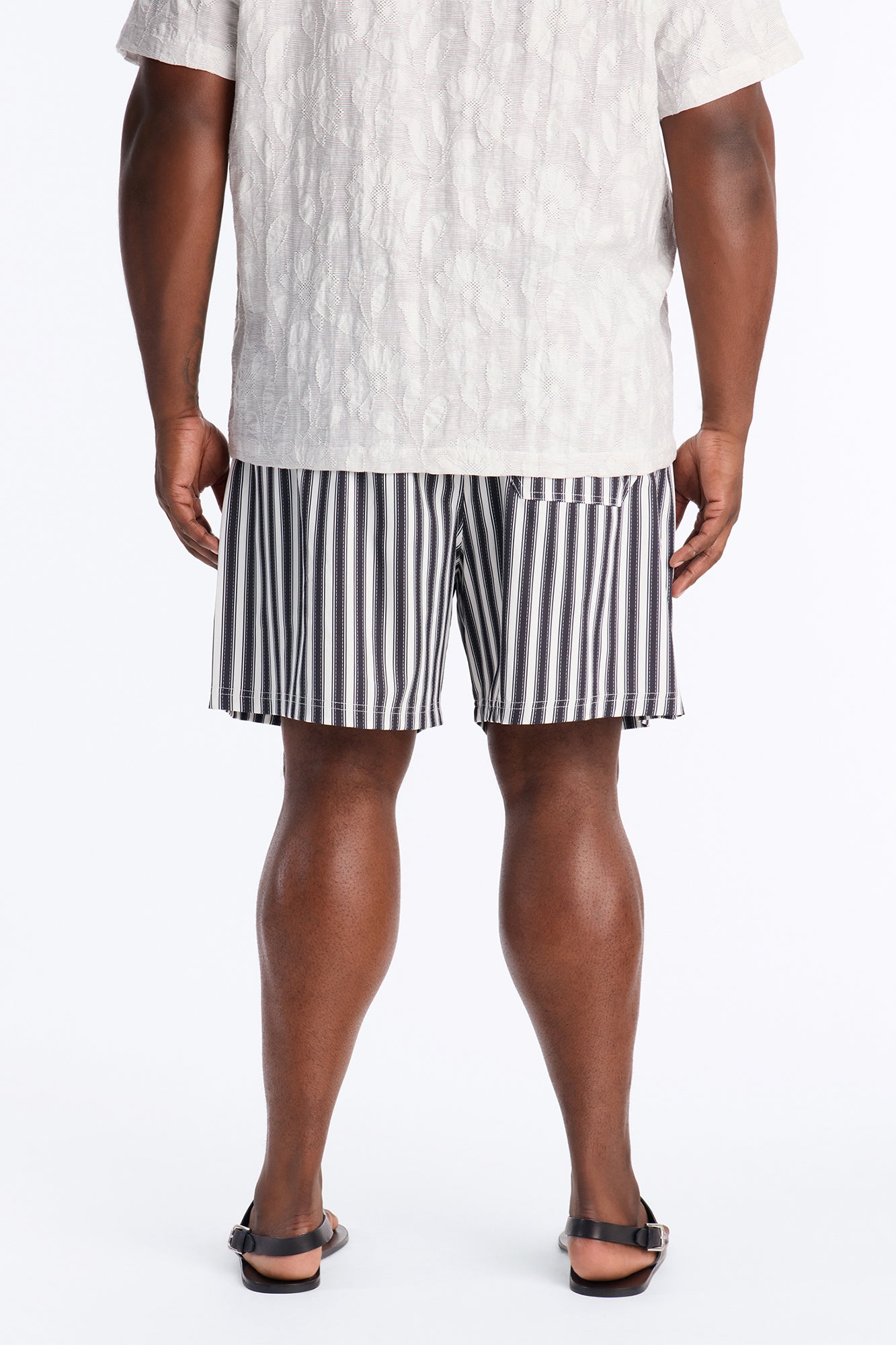 Striped Cabana Swim Trunk 7″ - Black/White