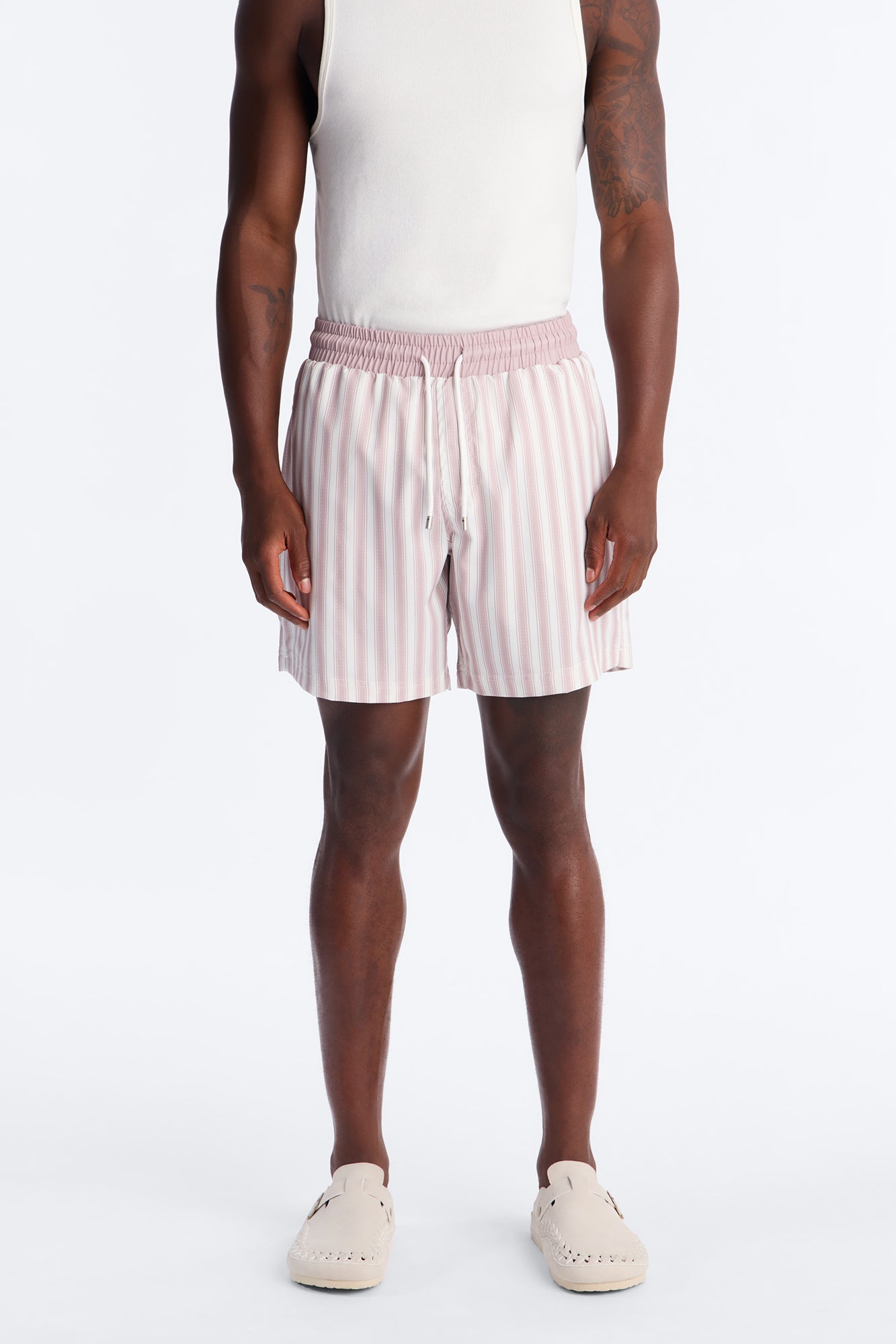 Striped Cabana Swim Trunk 7″ - Pink/combo