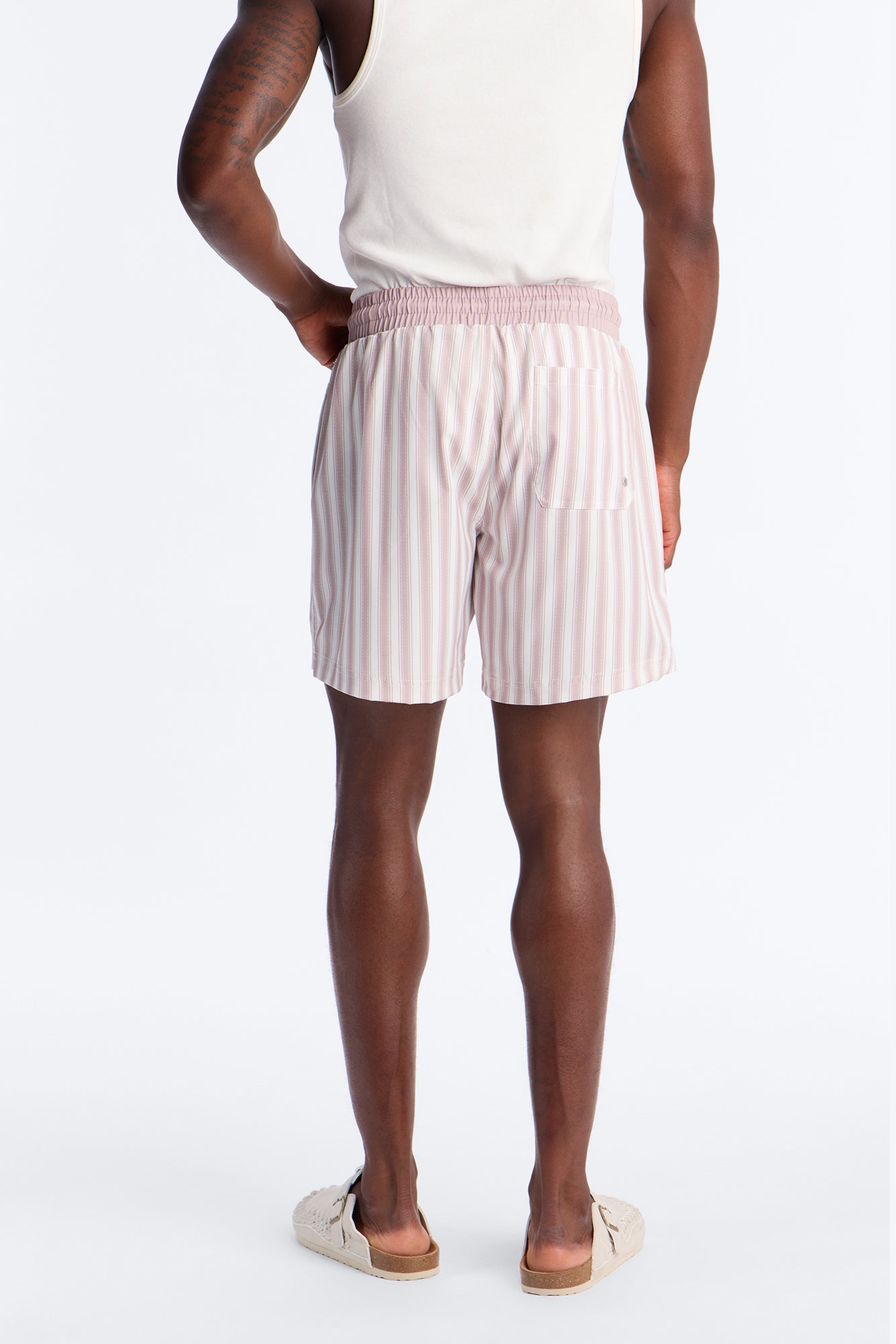 Striped Cabana Swim Trunk 7″ - Pink/combo