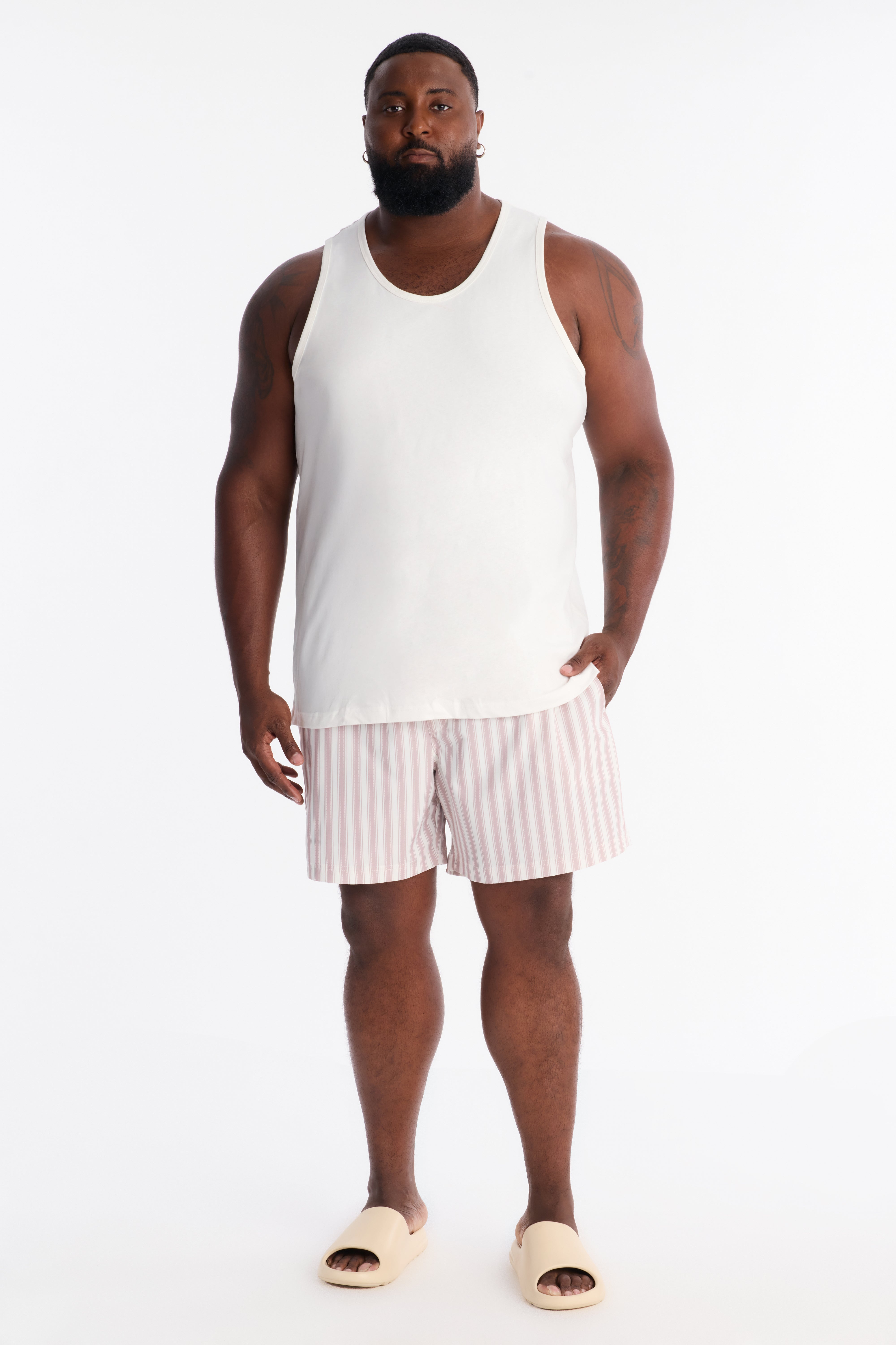 Striped Cabana Swim Trunk 7″ - Pink/combo