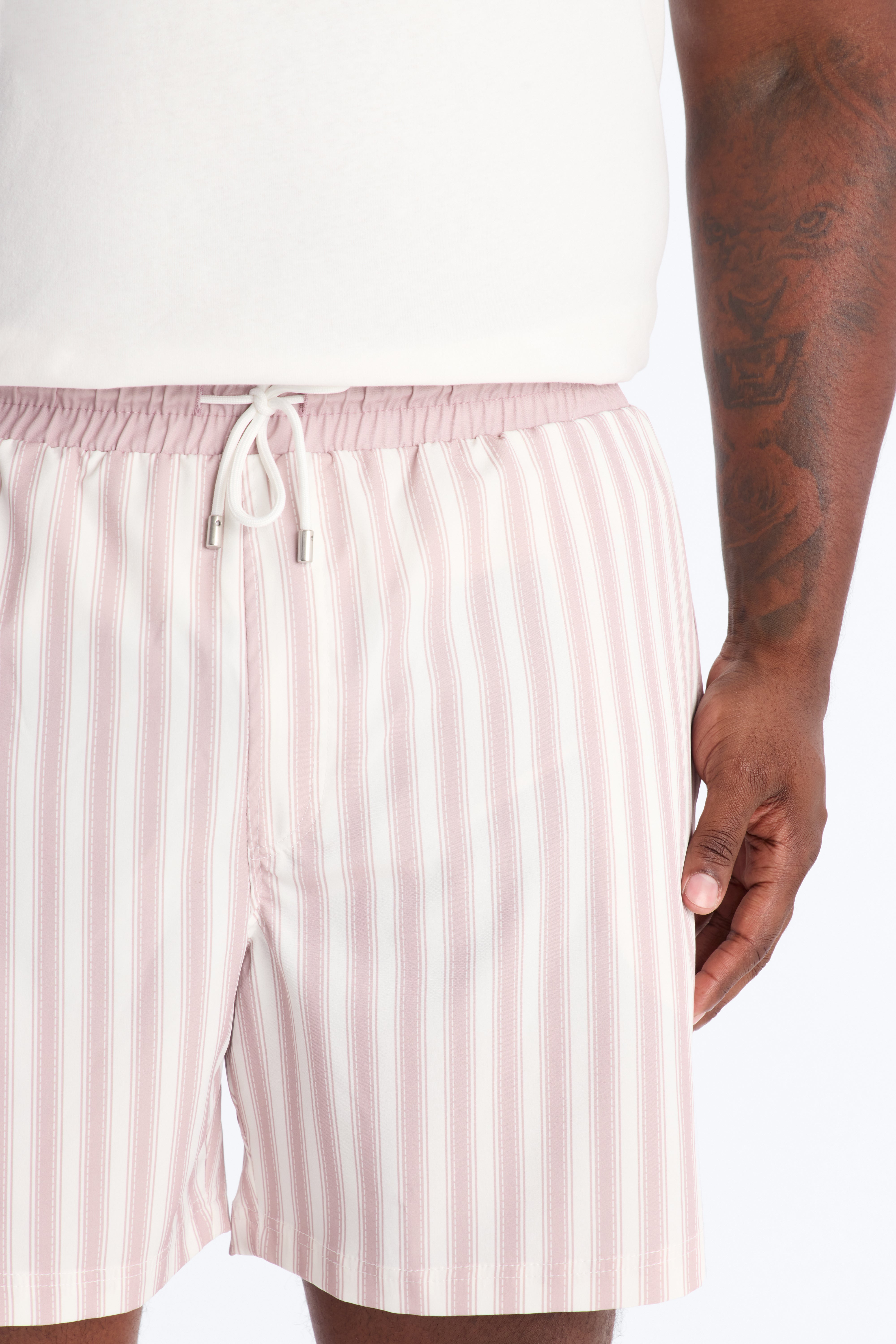 Striped Cabana Swim Trunk 7″ - Pink/combo