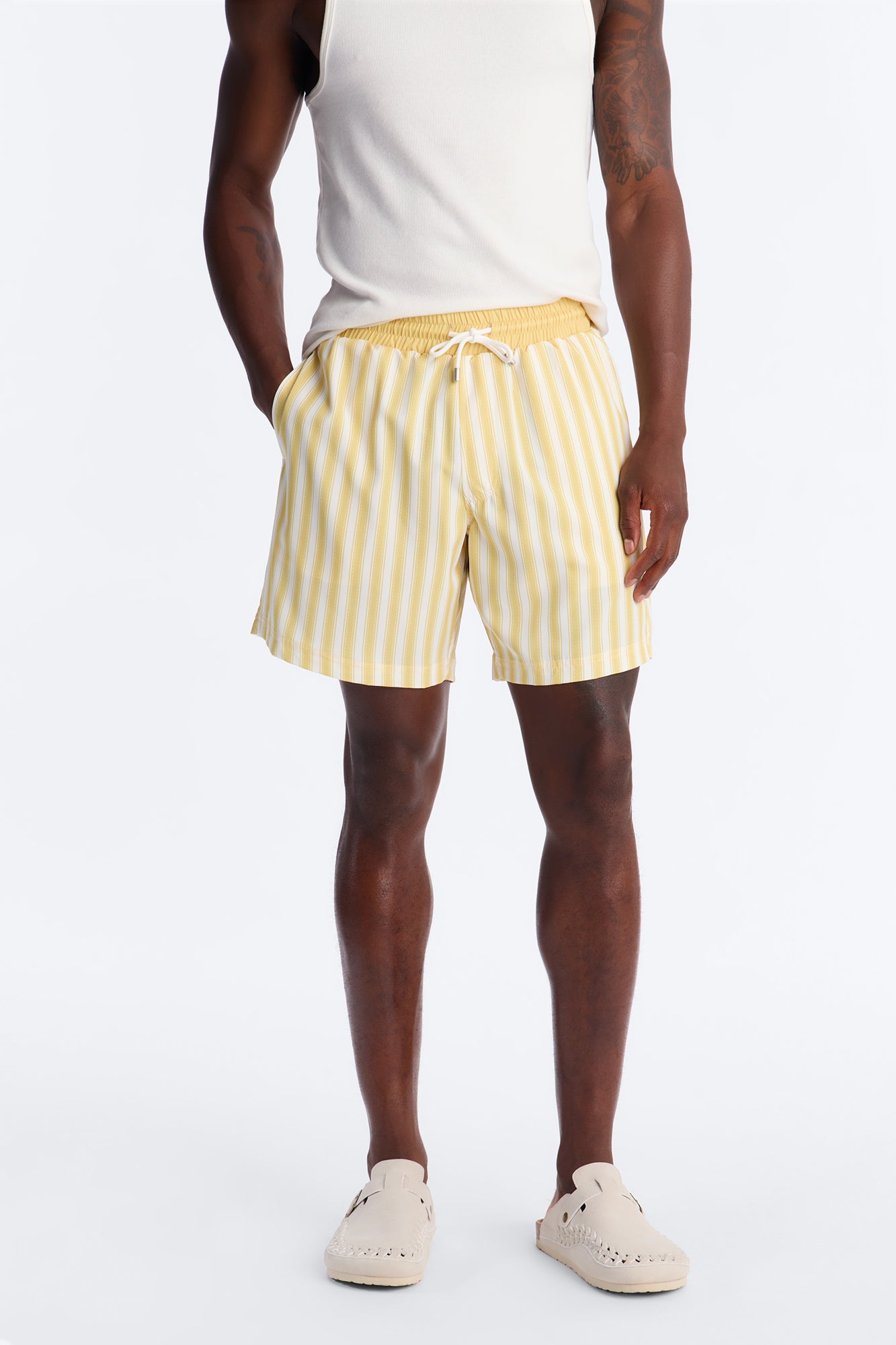 Striped Cabana Swim Trunk 7″ - Yellow/combo