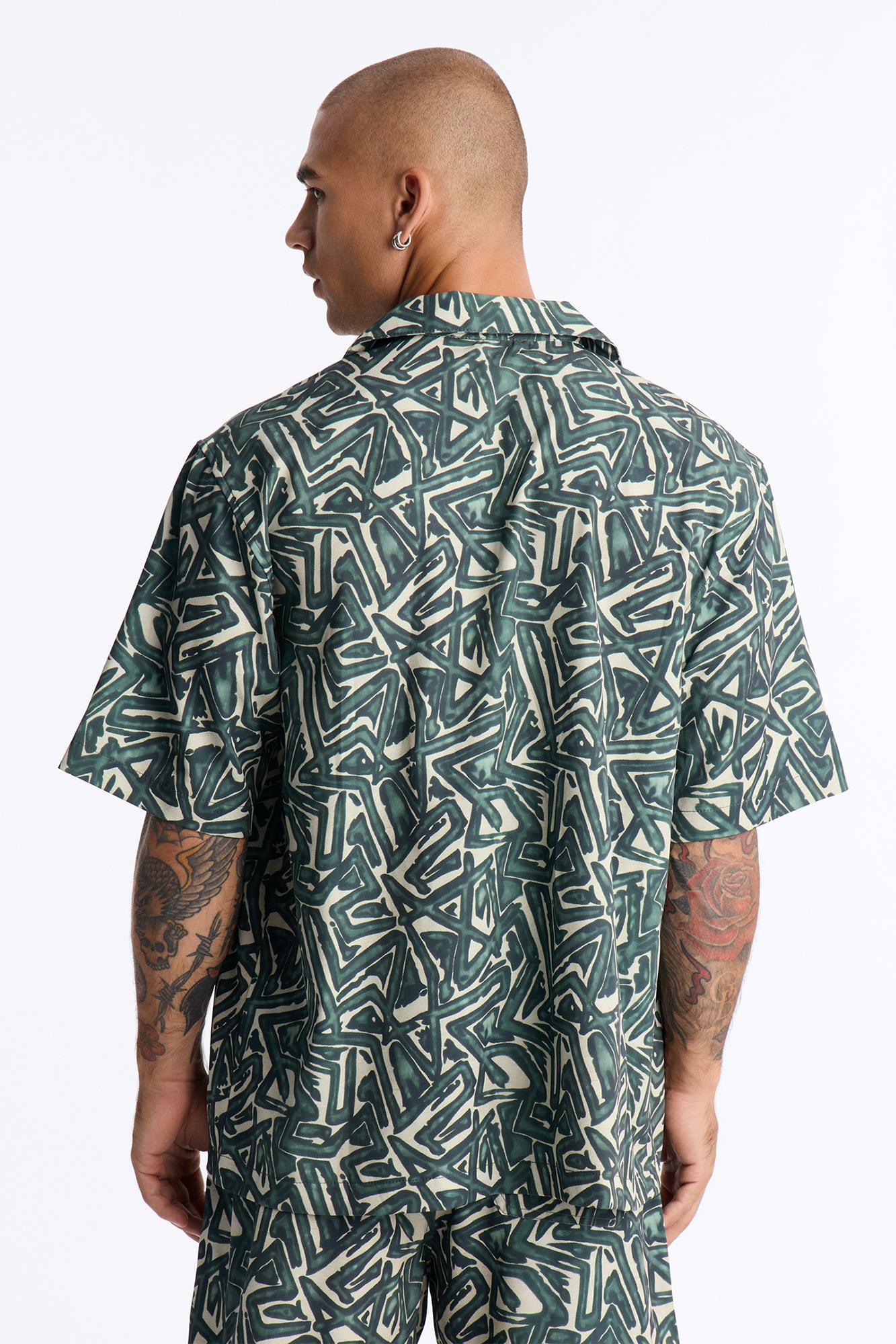 Relaxed Tidal Vector Cuban Collar Button Up Shirt - Green/combo