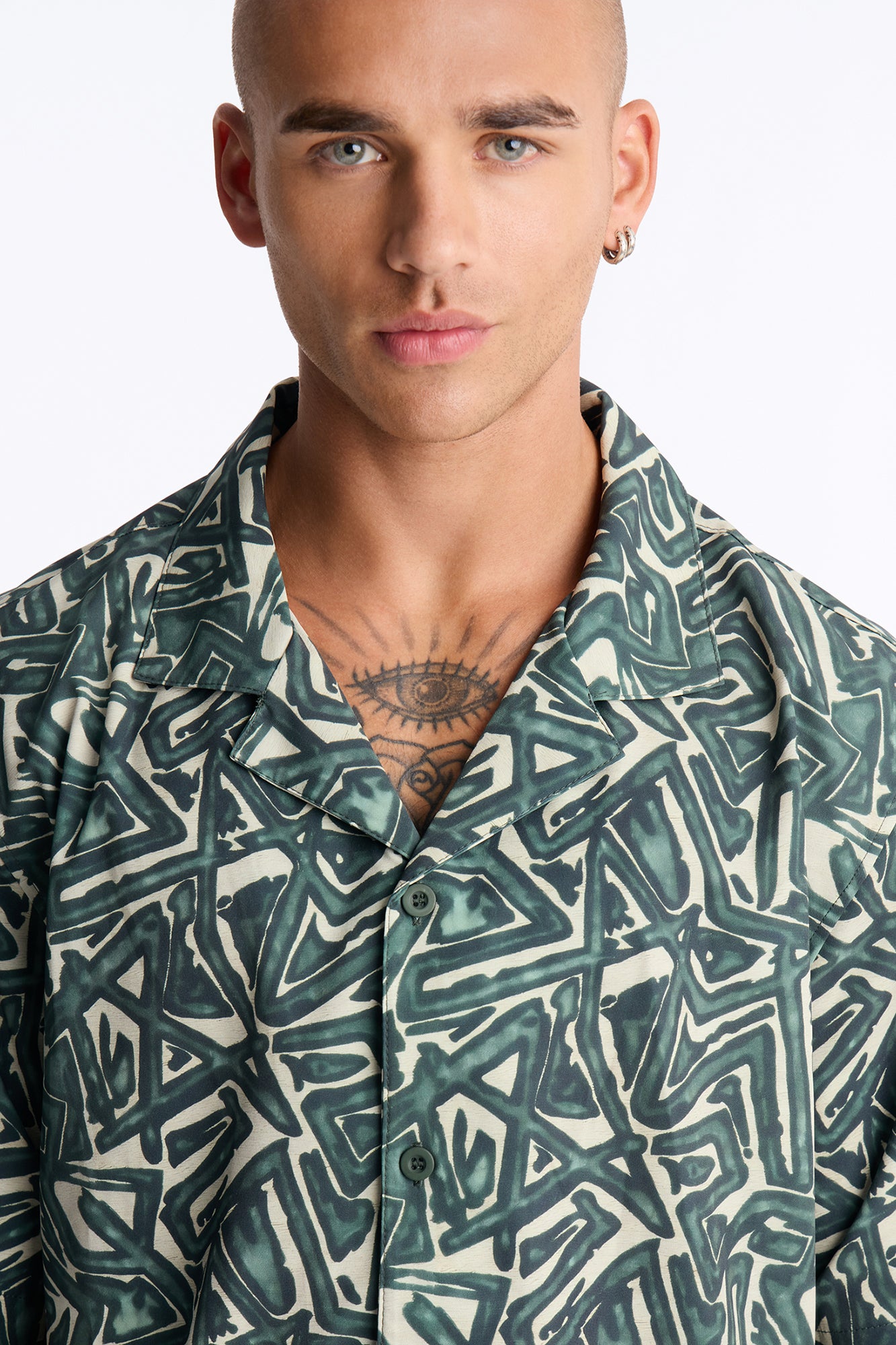 Relaxed Tidal Vector Cuban Collar Button Up Shirt - Green/combo