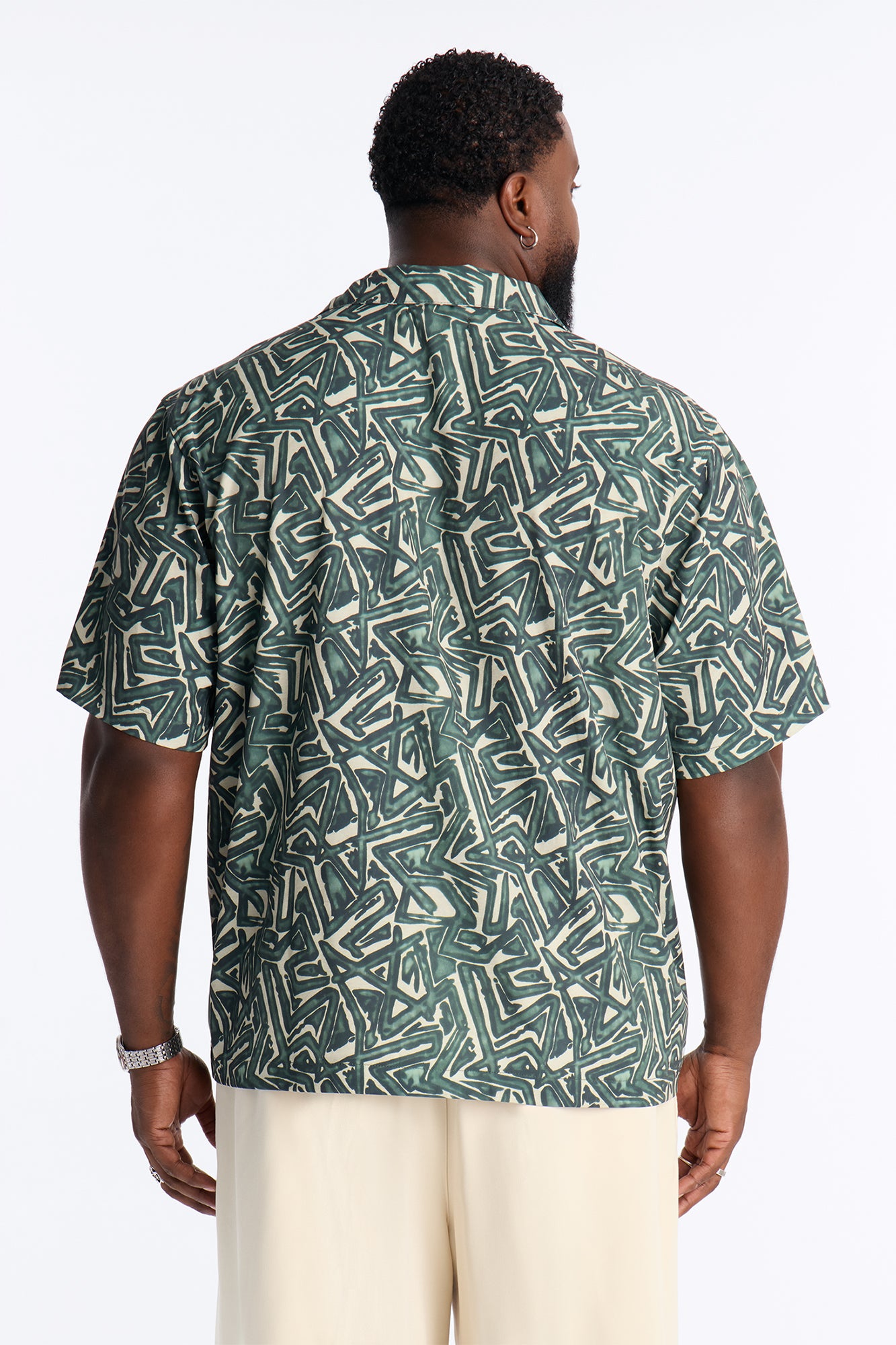 Relaxed Tidal Vector Cuban Collar Button Up Shirt - Green/combo