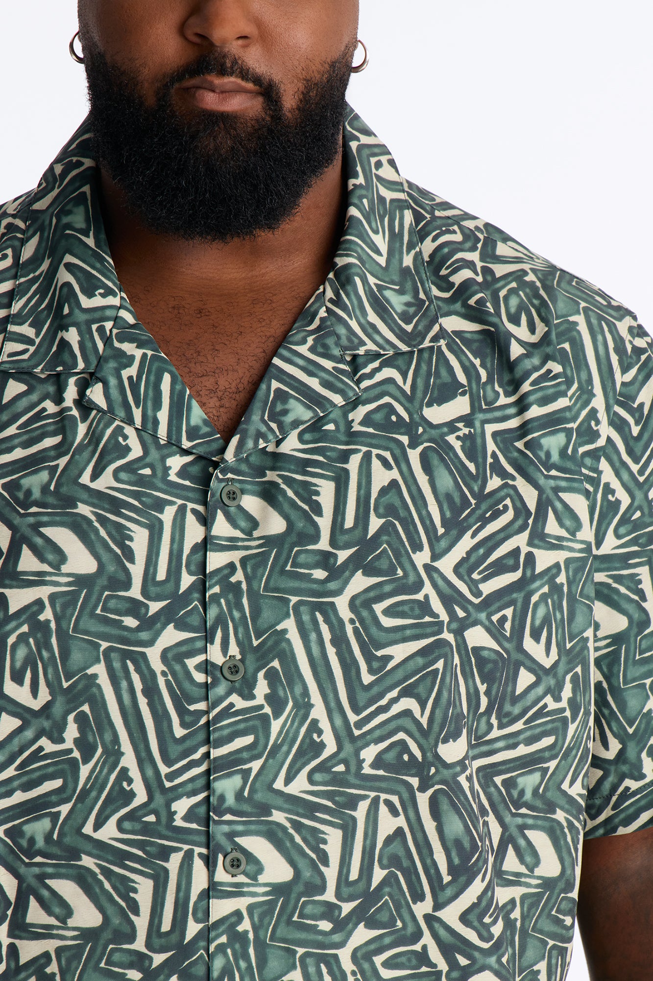Relaxed Tidal Vector Cuban Collar Button Up Shirt - Green/combo