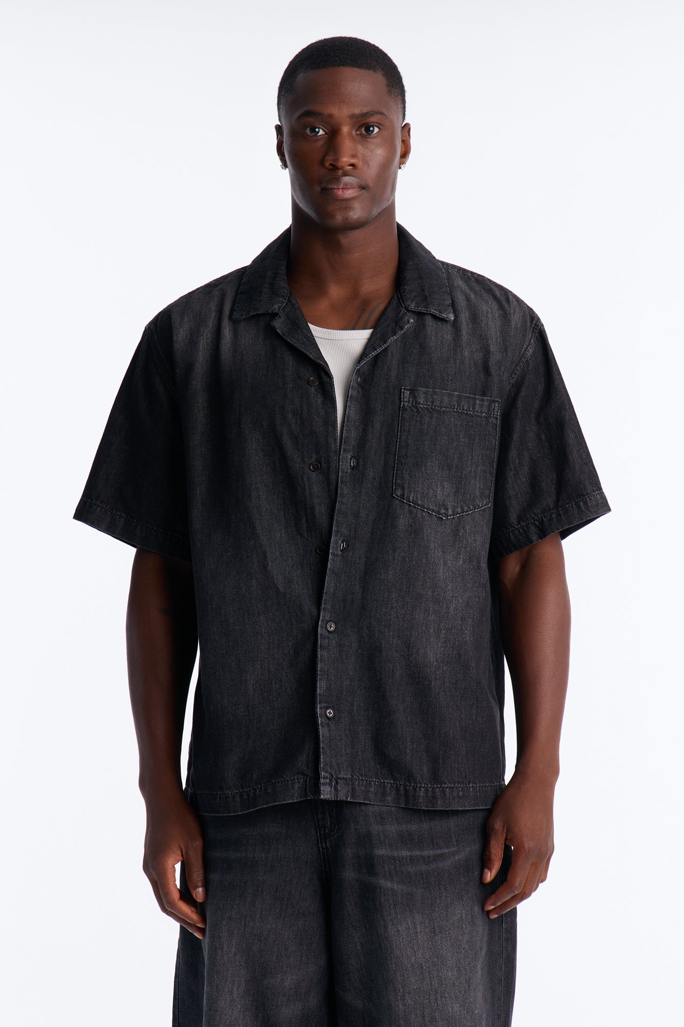 Everyday Hemp Relaxed Cuban Collar Denim Shirt - Black Wash