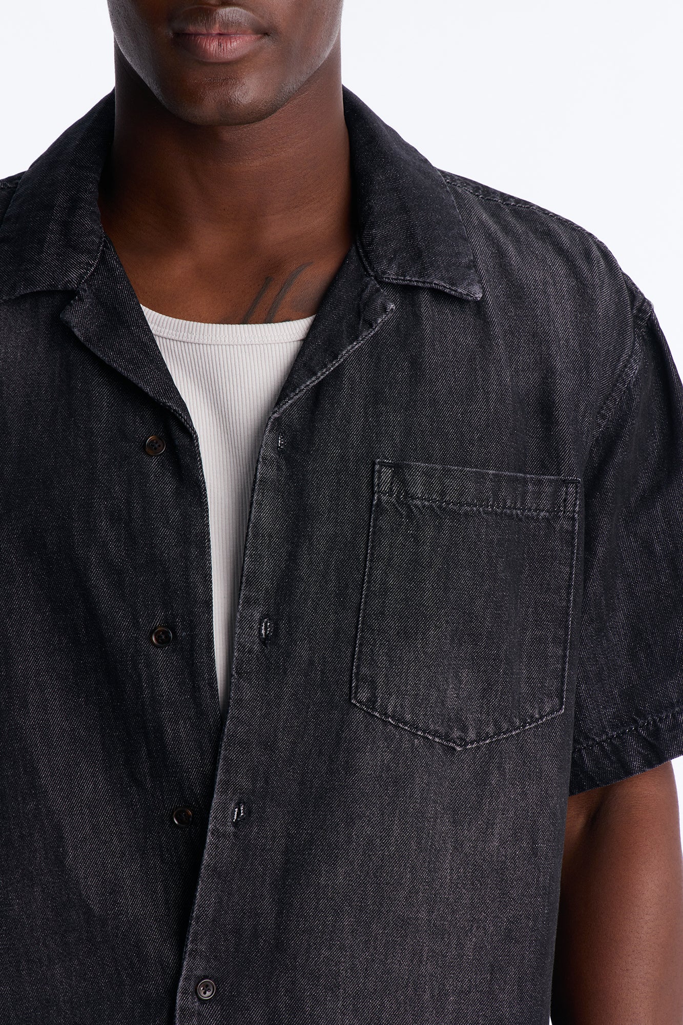 Everyday Hemp Relaxed Cuban Collar Denim Shirt - Black Wash